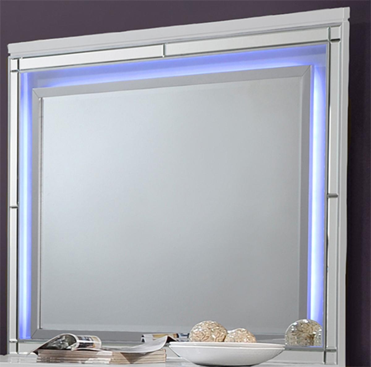 New Classic Furniture Valentino Lighted Mirror in White - Ideal Furniture (Fresno,CA)