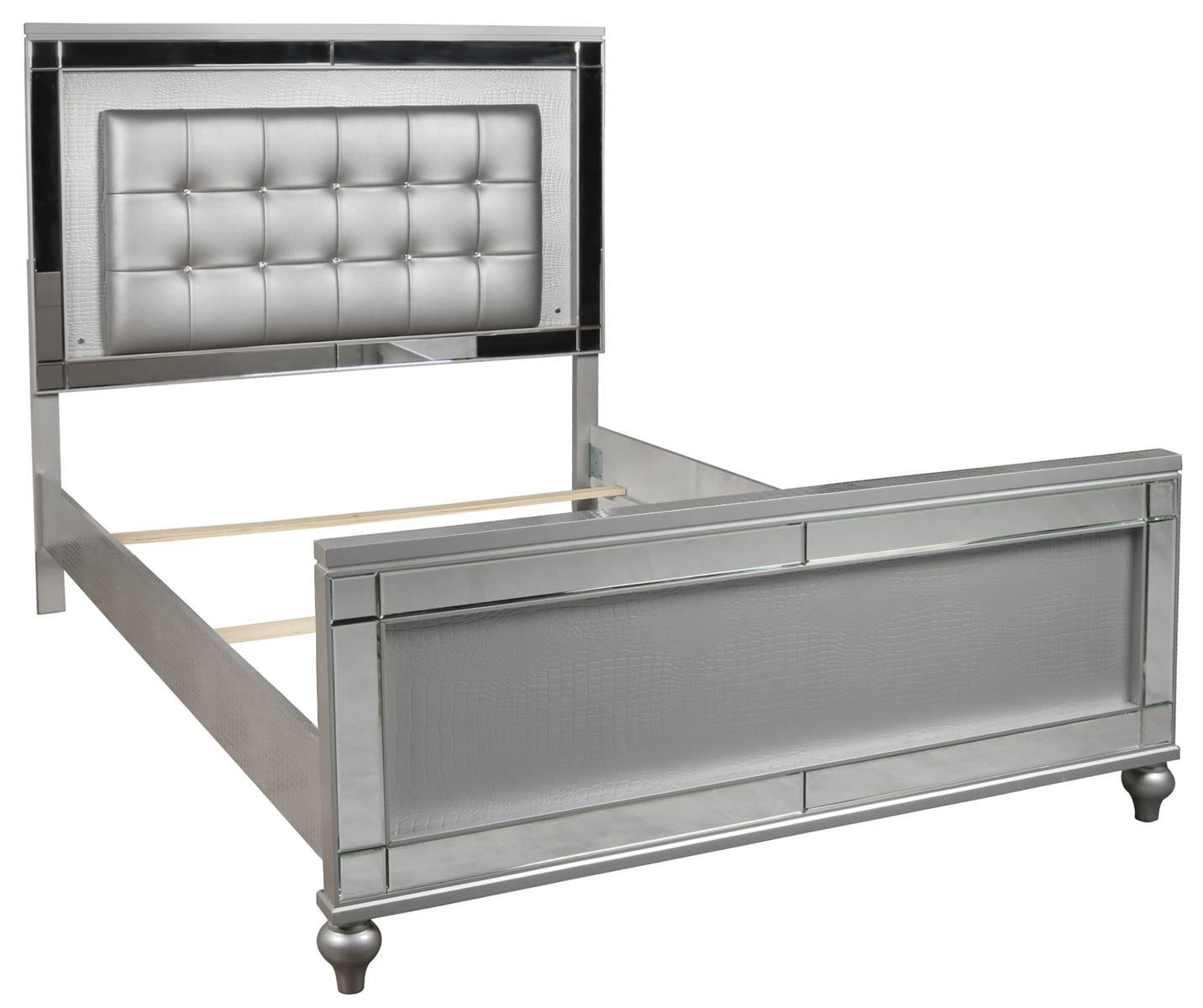 New Classic Furniture Valentino Queen Upholstered Lighted Bed in Silver - Ideal Furniture (Fresno,CA)