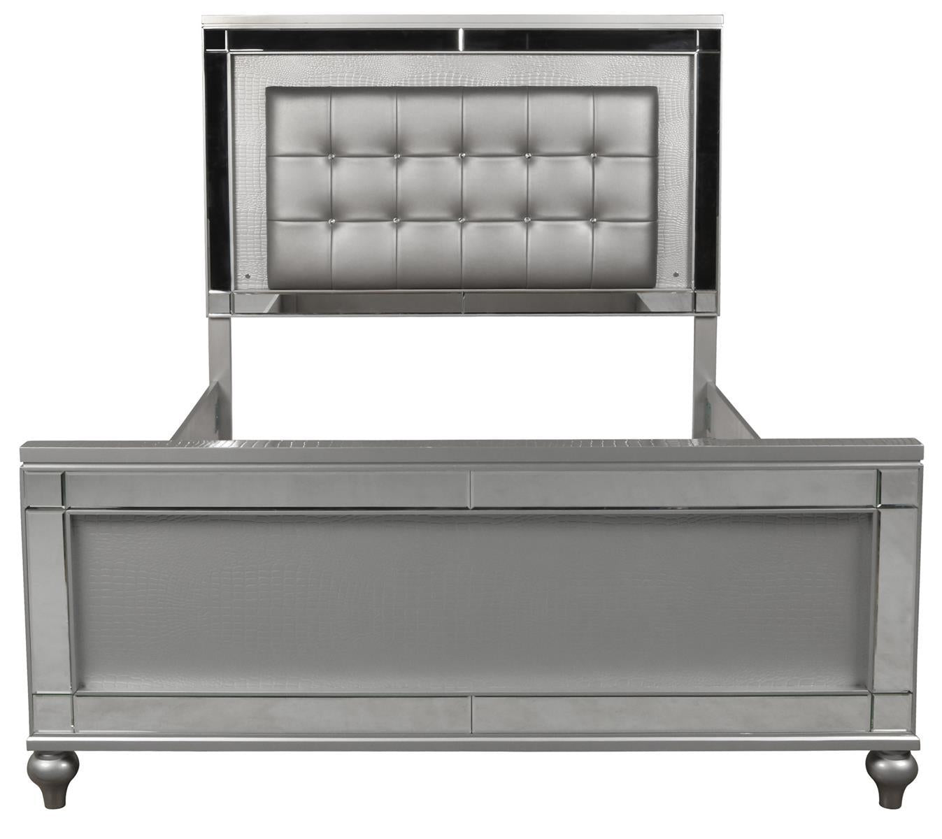 New Classic Furniture Valentino Queen Upholstered Lighted Bed in Silver - Ideal Furniture (Fresno,CA)