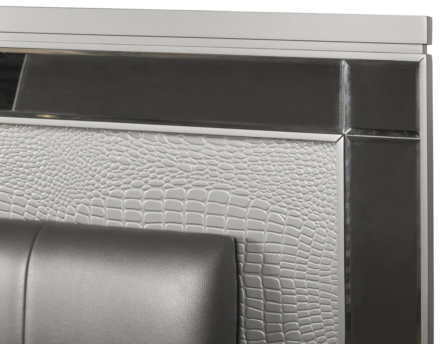 New Classic Furniture Valentino Queen Upholstered Lighted Bed in Silver - Ideal Furniture (Fresno,CA)