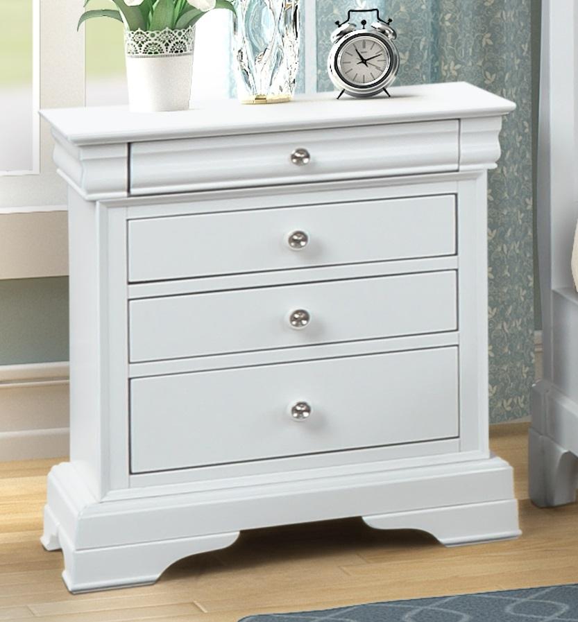 New Classic Furniture Versaille 4 Drawer Nightstand in White - Ideal Furniture (Fresno,CA)
