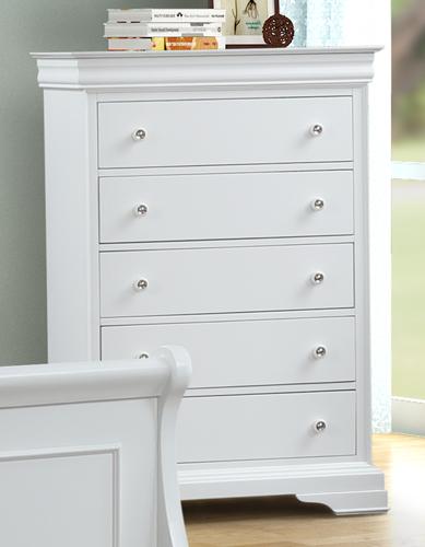New Classic Furniture Versaille 5 Drawer Chest in White - Ideal Furniture (Fresno,CA)