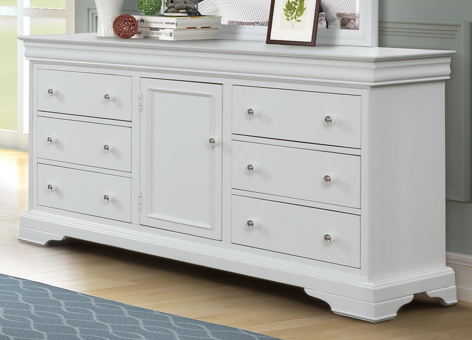 New Classic Furniture Versaille 6 Drawers Dresser in White - Ideal Furniture (Fresno,CA)