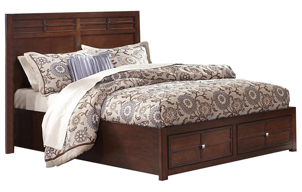 New Classic Kensington California King Low Profile Bed with Storage Footboard in Burnished Cherry - Ideal Furniture (Fresno,CA)