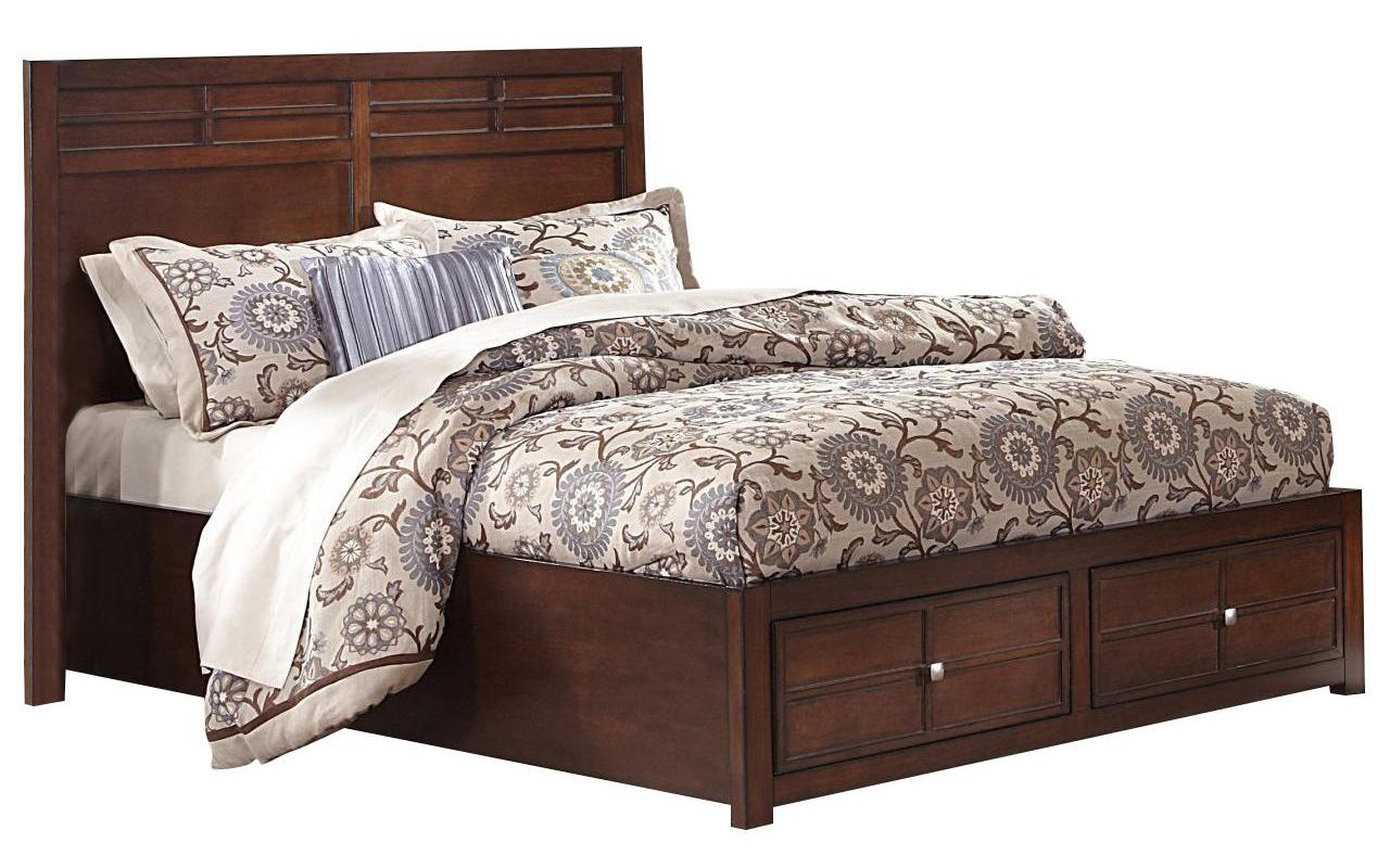 New Classic Kensington King Low Profile Bed with Storage Footboard in Burnished Cherry - Ideal Furniture (Fresno,CA)