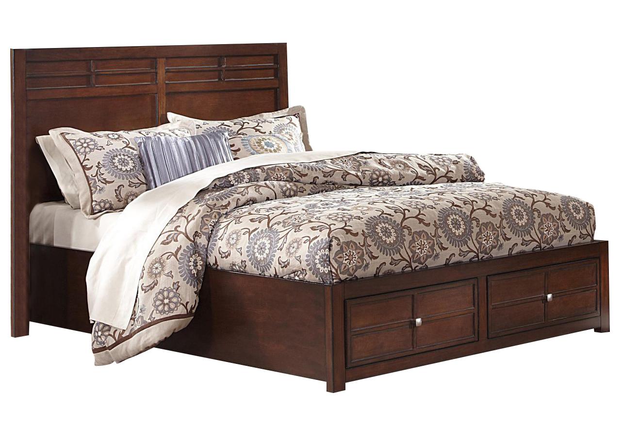 New Classic Kensington Queen Low Profile Bed with Storage Footboard in Burnished Cherry - Ideal Furniture (Fresno,CA)