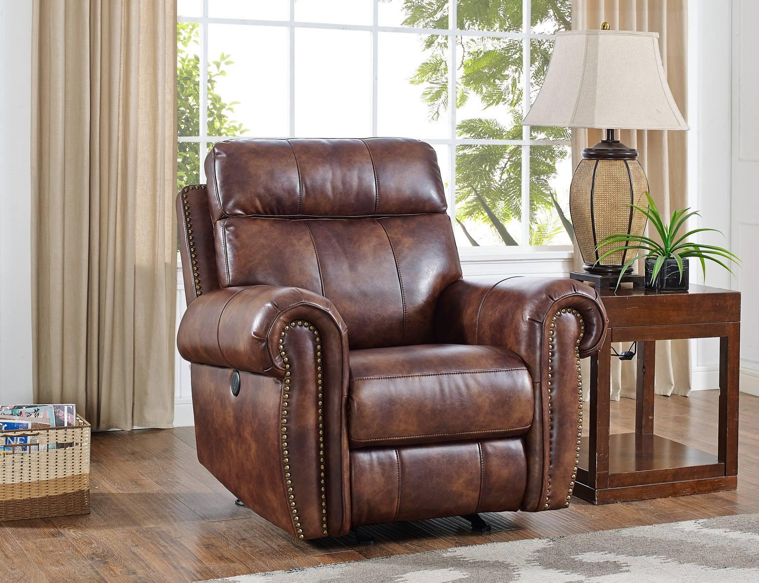 New Classic Roycroft Power Glider Recliner in Pecan - Ideal Furniture (Fresno,CA)