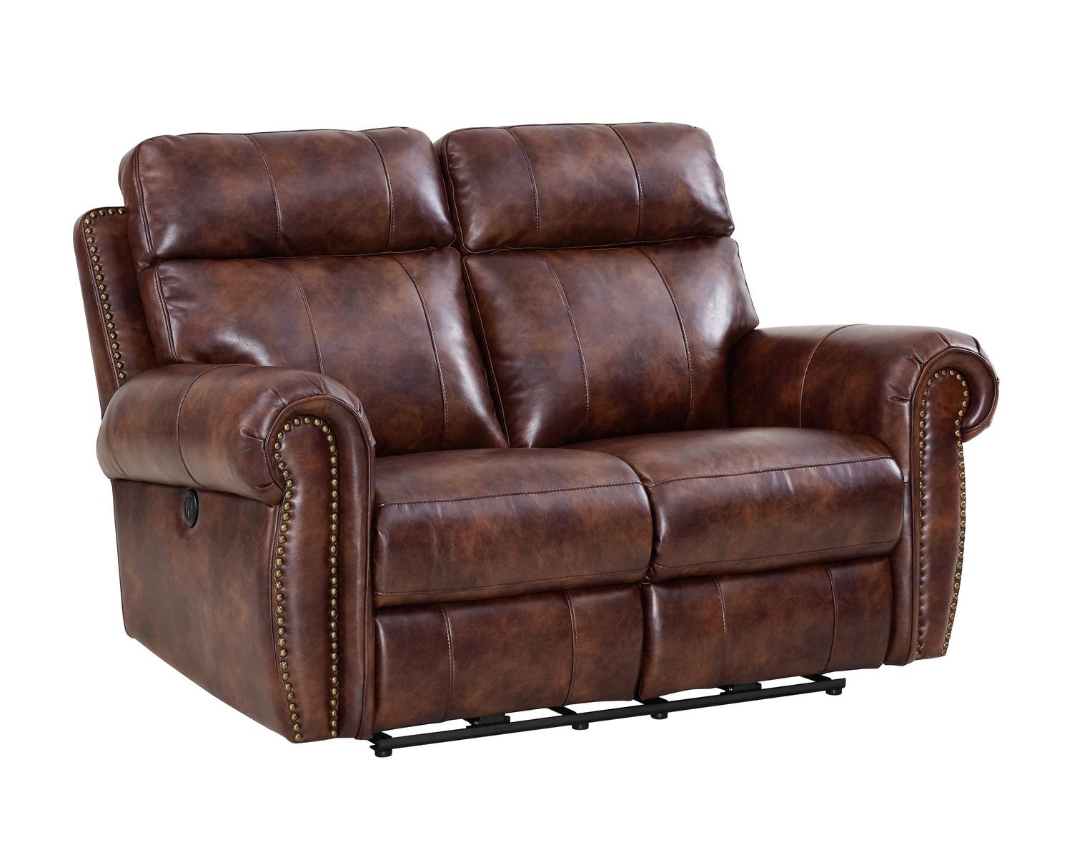 New Classic Roycroft Dual Recliner Loveseat in Pecan - Ideal Furniture (Fresno,CA)