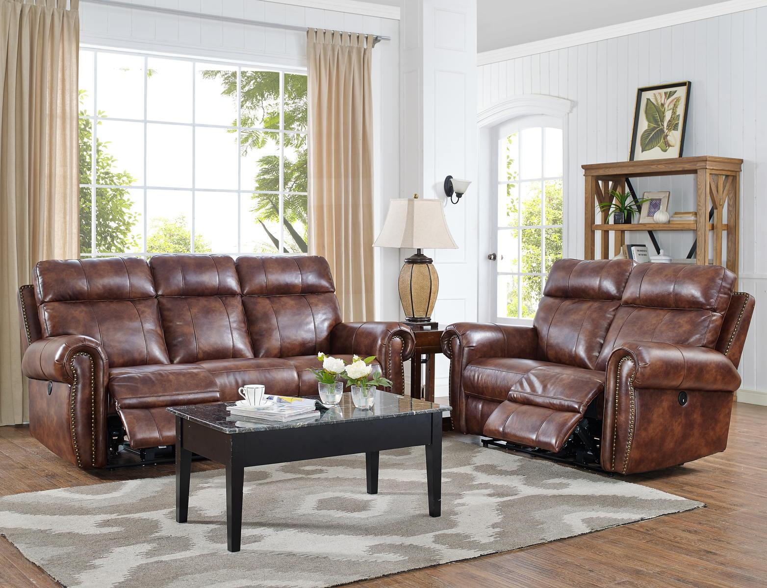 New Classic Roycroft Dual Recliner Loveseat in Pecan - Ideal Furniture (Fresno,CA)