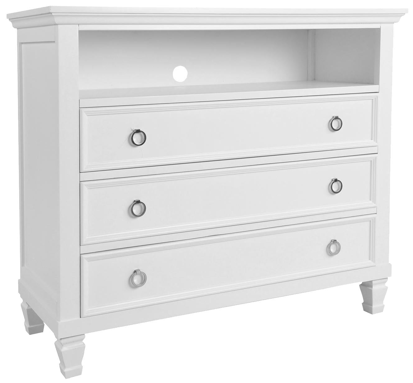 New Classic Tamarack 3-Drawer Media Chest in White - Ideal Furniture (Fresno,CA)