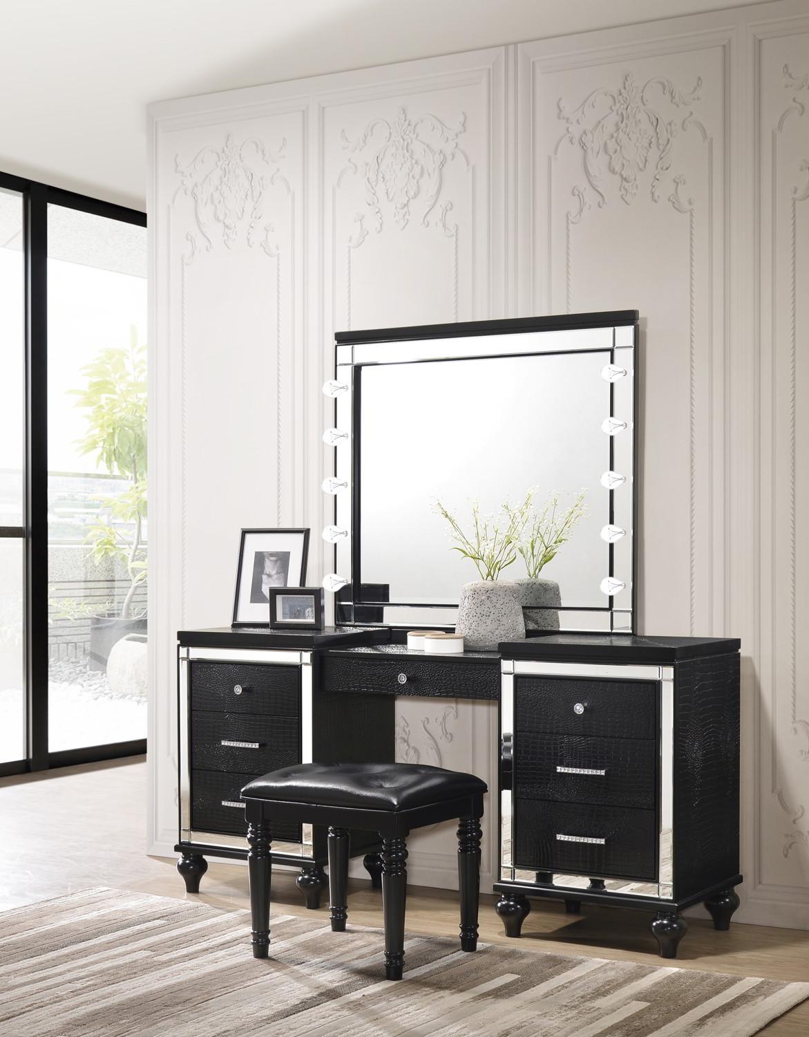 New Classic Valentino Vanity Table Mirror in Black - Ideal Furniture (Fresno,CA)