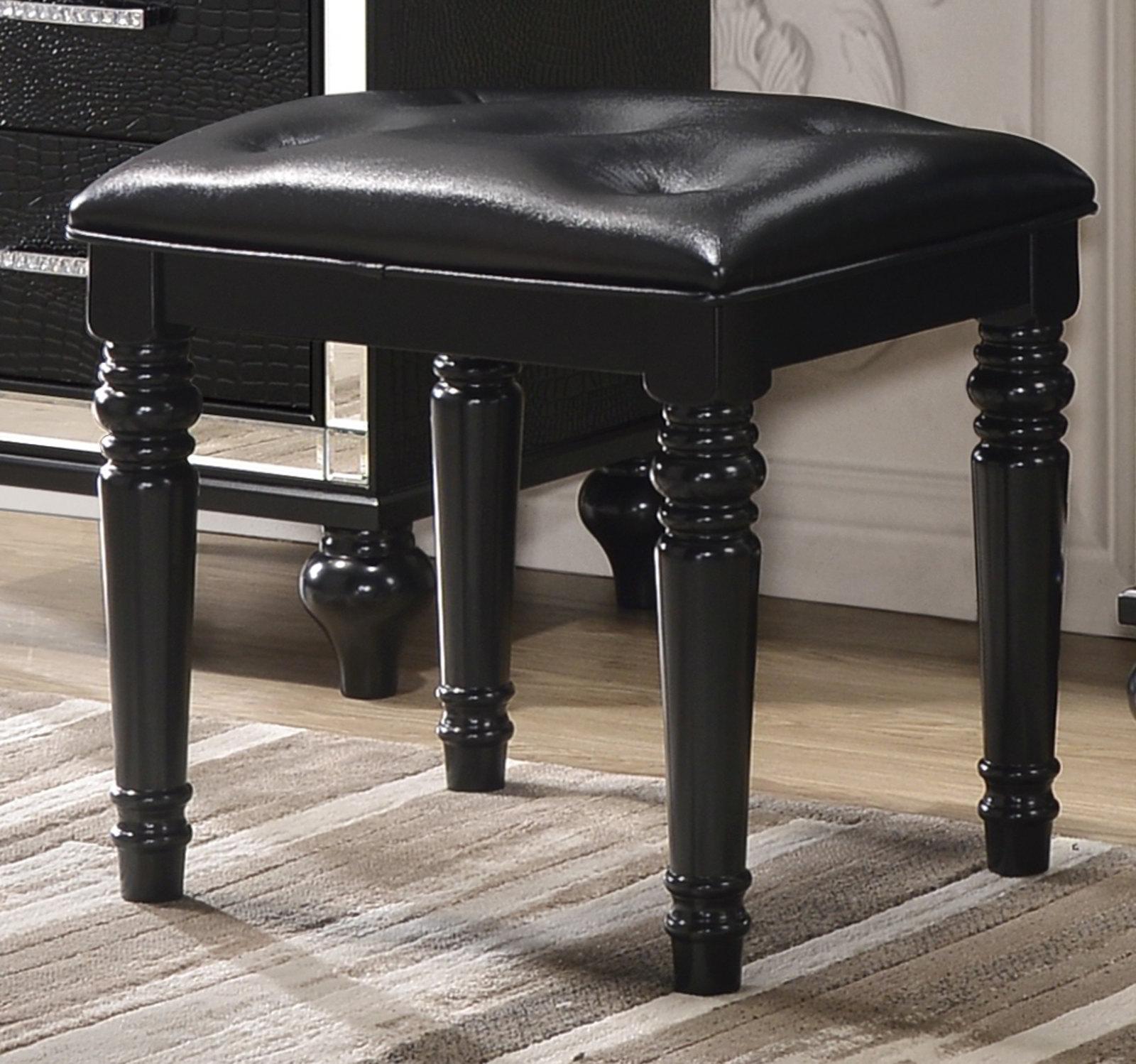 New Classic Valentino Vanity Table Stool in Black - Ideal Furniture (Fresno,CA)