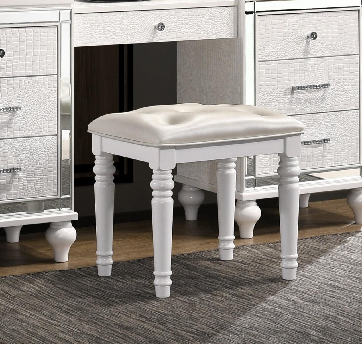 New Classic Valentino Vanity Table Stool in White - Ideal Furniture (Fresno,CA)