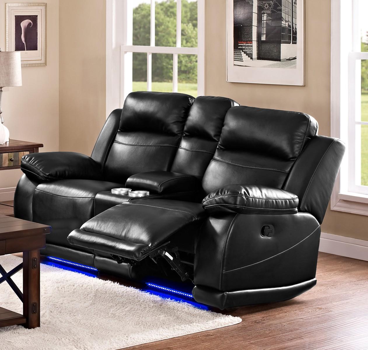 New Classic Vega Dual Recliner Console Loveseat in Premiere Black - Ideal Furniture (Fresno,CA)