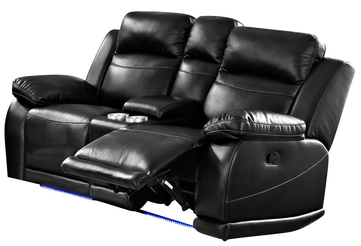New Classic Vega Dual Recliner Console Loveseat in Premiere Black - Ideal Furniture (Fresno,CA)