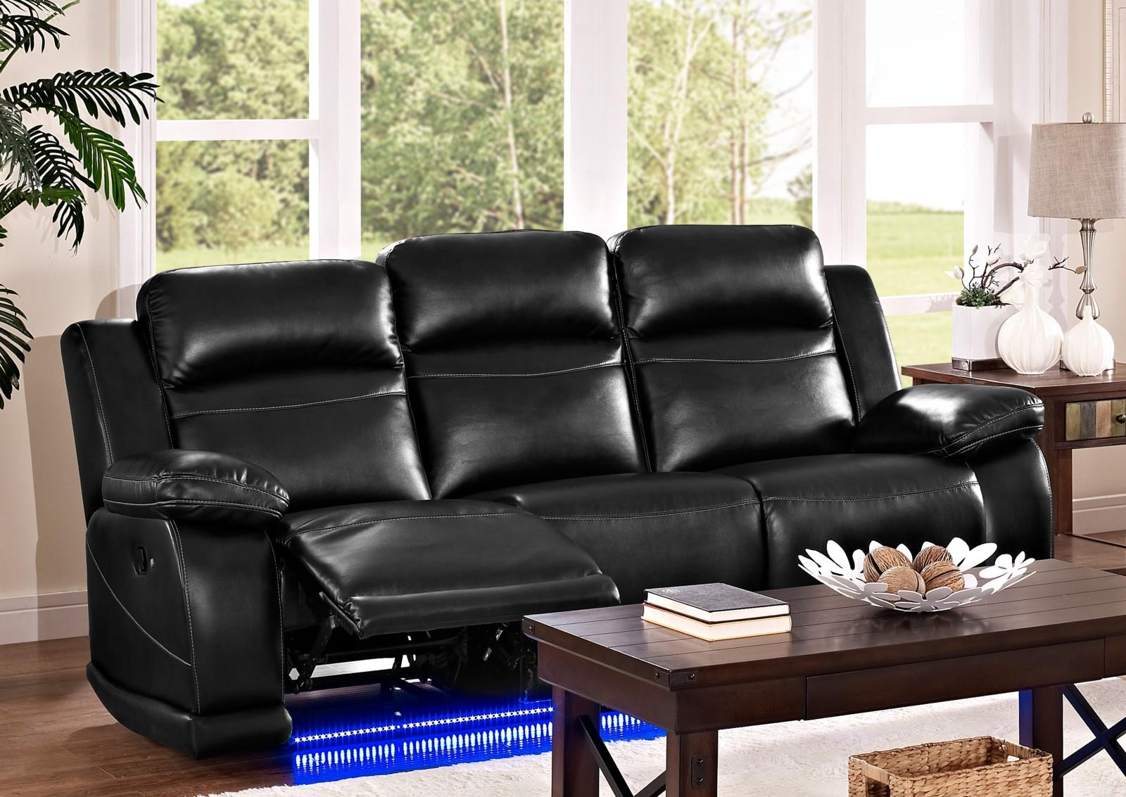 New Classic Vega Dual Recliner Sofa in Premiere Black - Ideal Furniture (Fresno,CA)