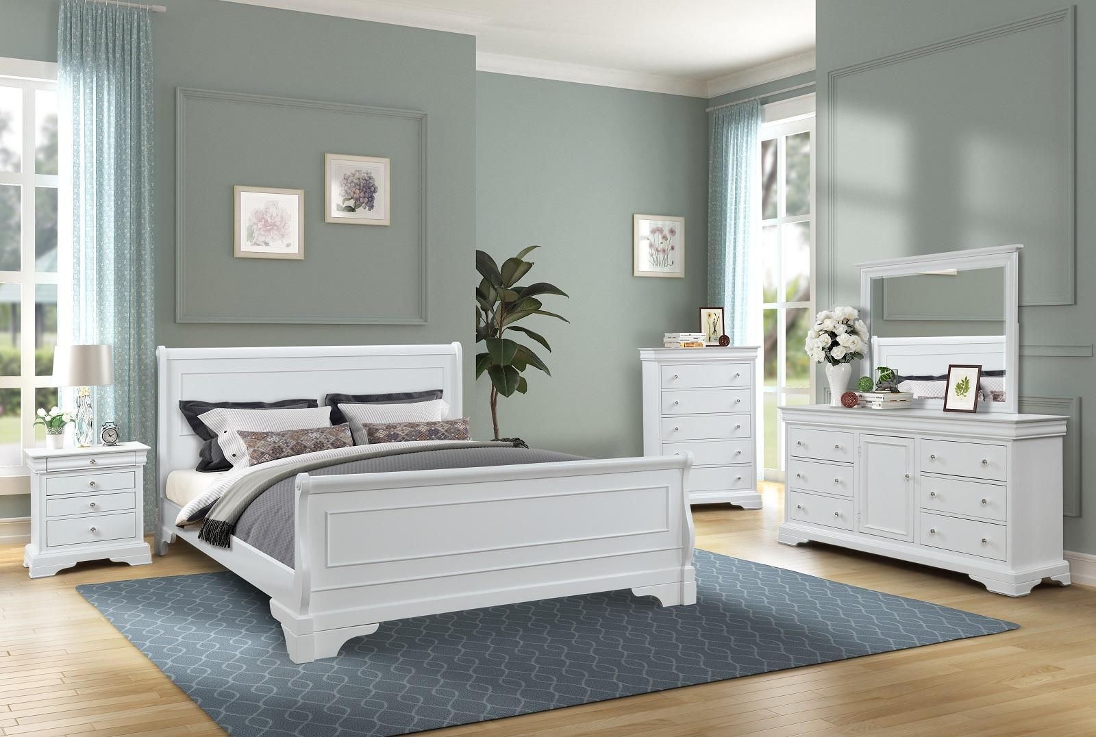New Classic Furniture Versaille California King Sleigh Bed in White - Ideal Furniture (Fresno,CA)