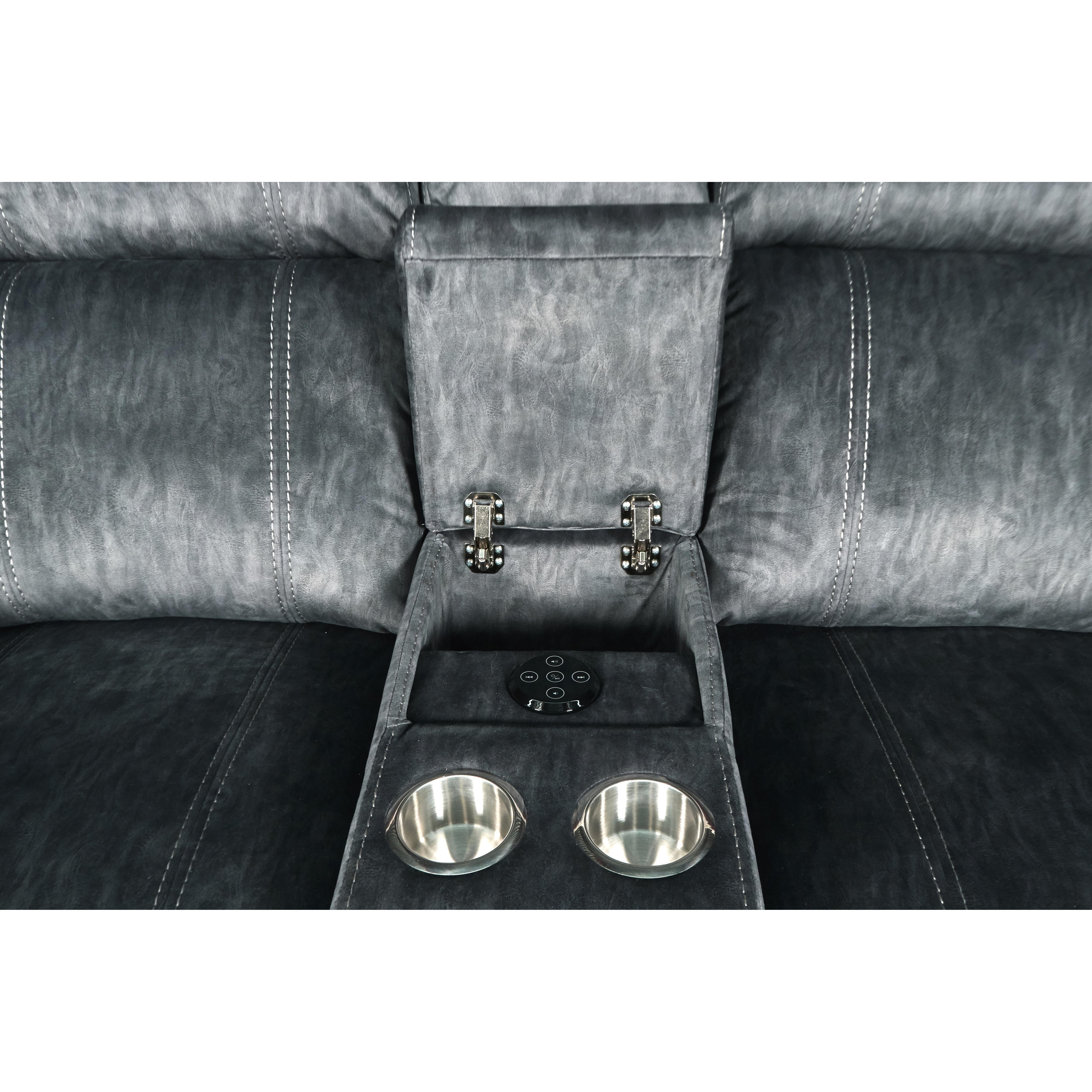 TANGO CONSOLE LOVESEAT W/SPEAKER & PWR FR-SHADOW - Ideal Furniture (Fresno,CA)