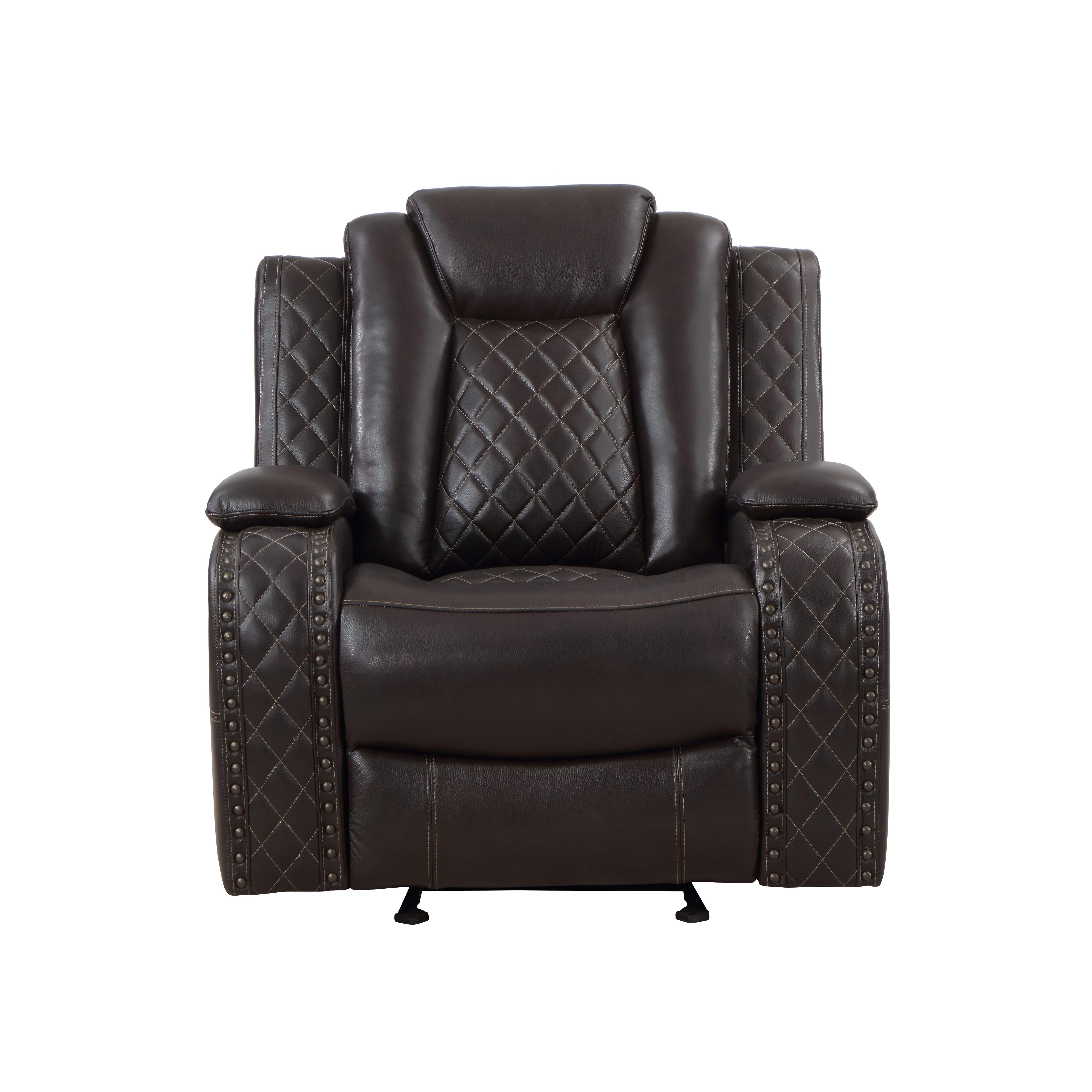 JOSHUA LEATHER GLIDER RECLINER - DK BROWN - Ideal Furniture (Fresno,CA)