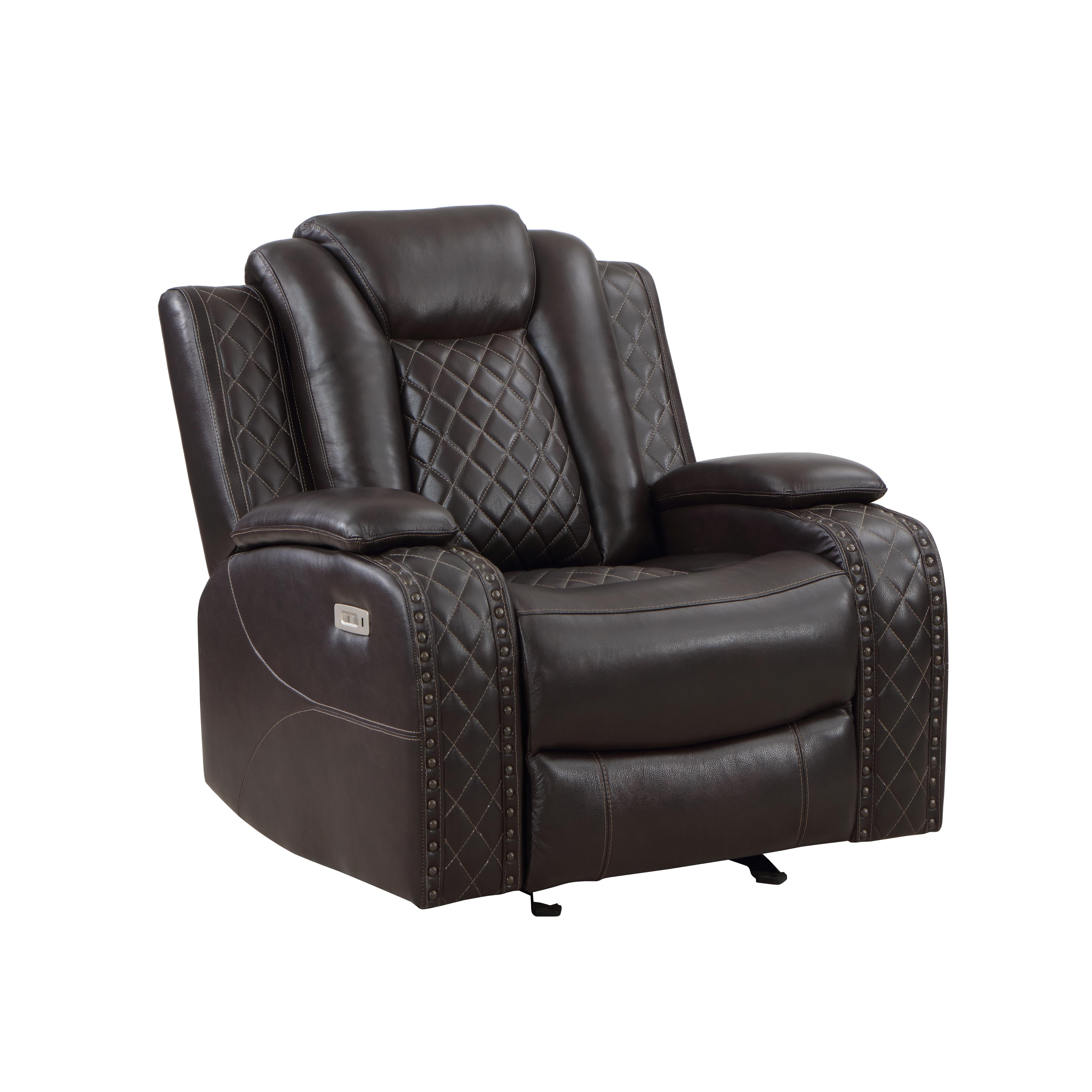 JOSHUA LEATHER GLIDER RECLINER - DK BROWN - Ideal Furniture (Fresno,CA)