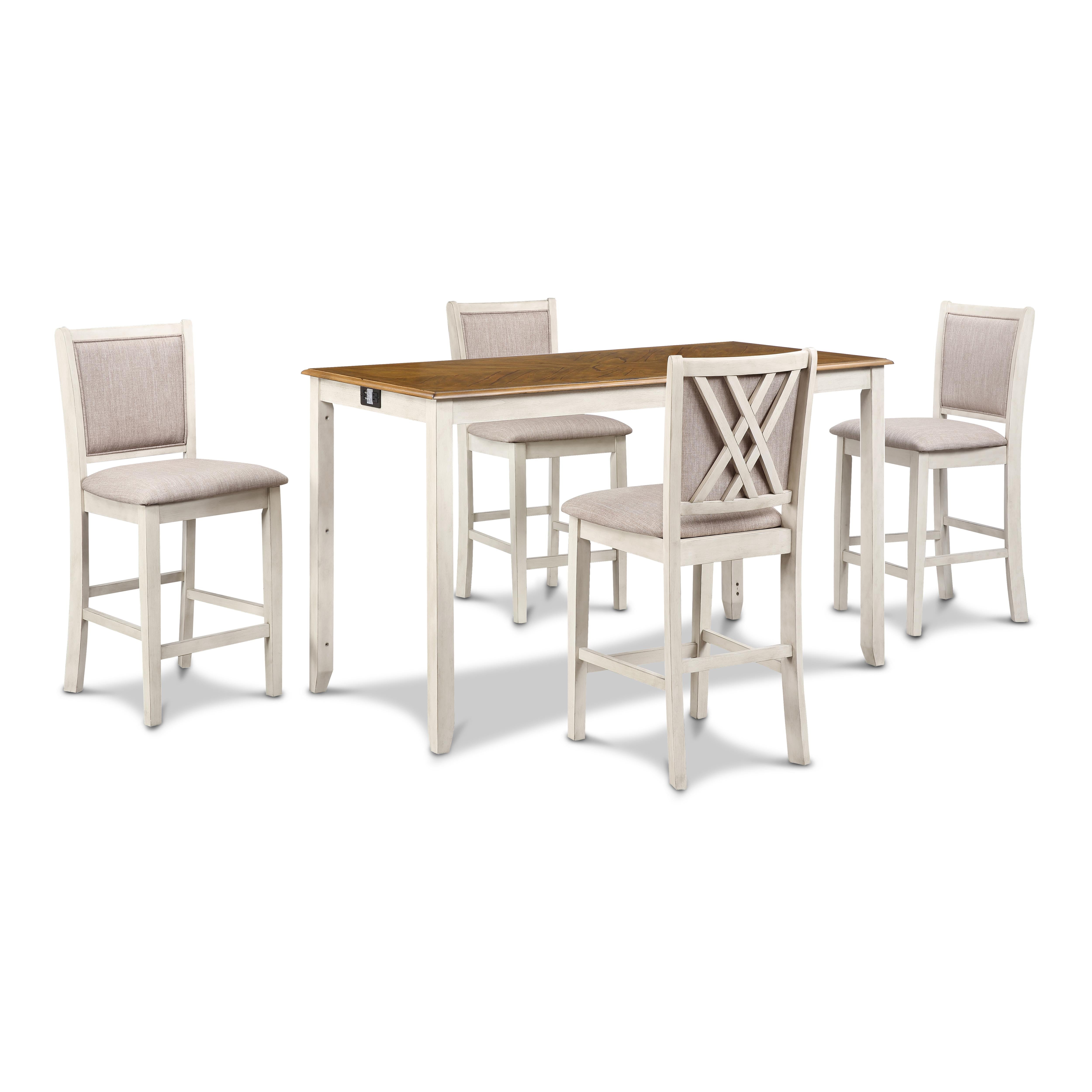 AMY 60" COUNTER TABLE+CHAIRS W/STG (5 PC) -2 TONE BISQUE - Ideal Furniture (Fresno,CA)