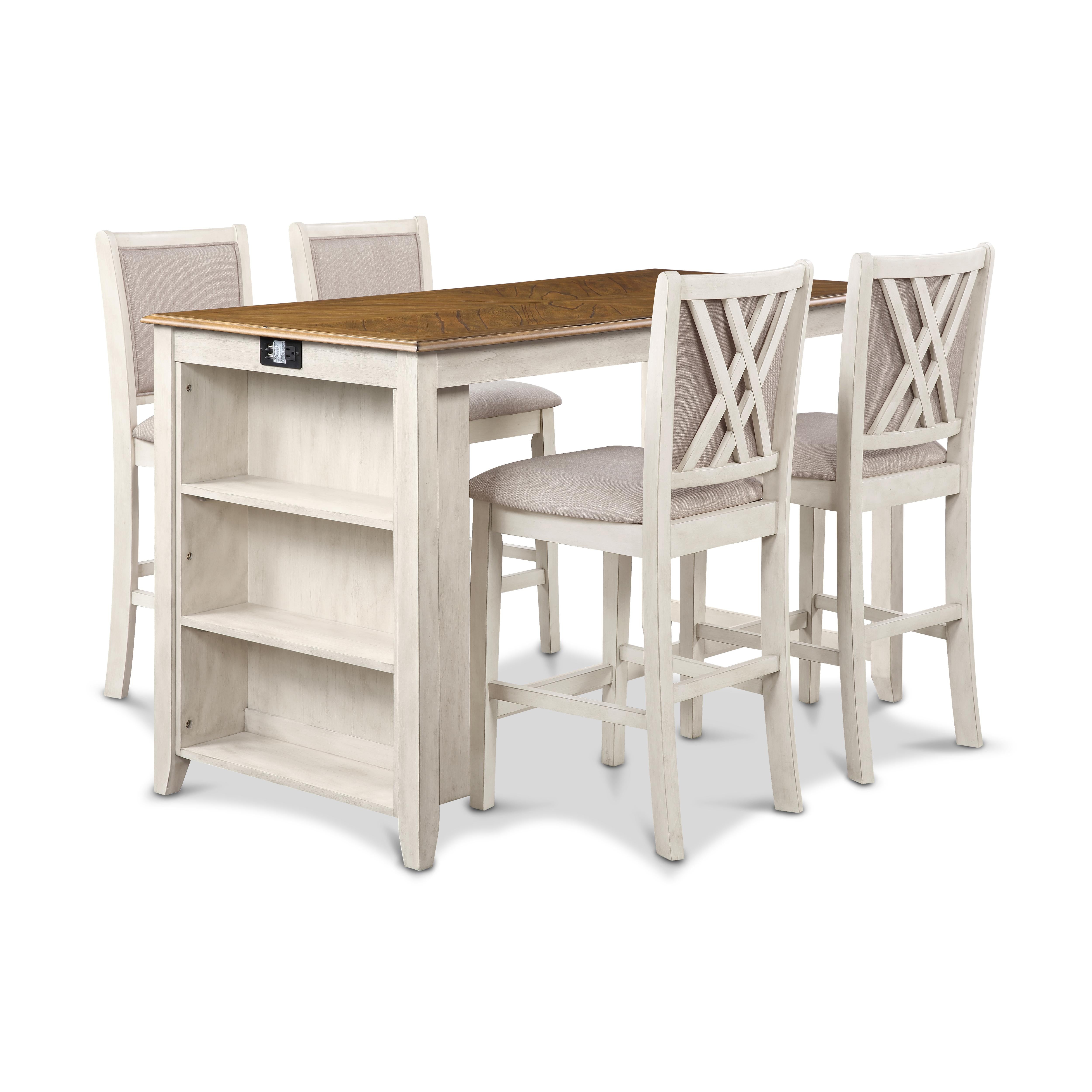 AMY 60" COUNTER TABLE+CHAIRS W/STG (5 PC) -2 TONE BISQUE - Ideal Furniture (Fresno,CA)