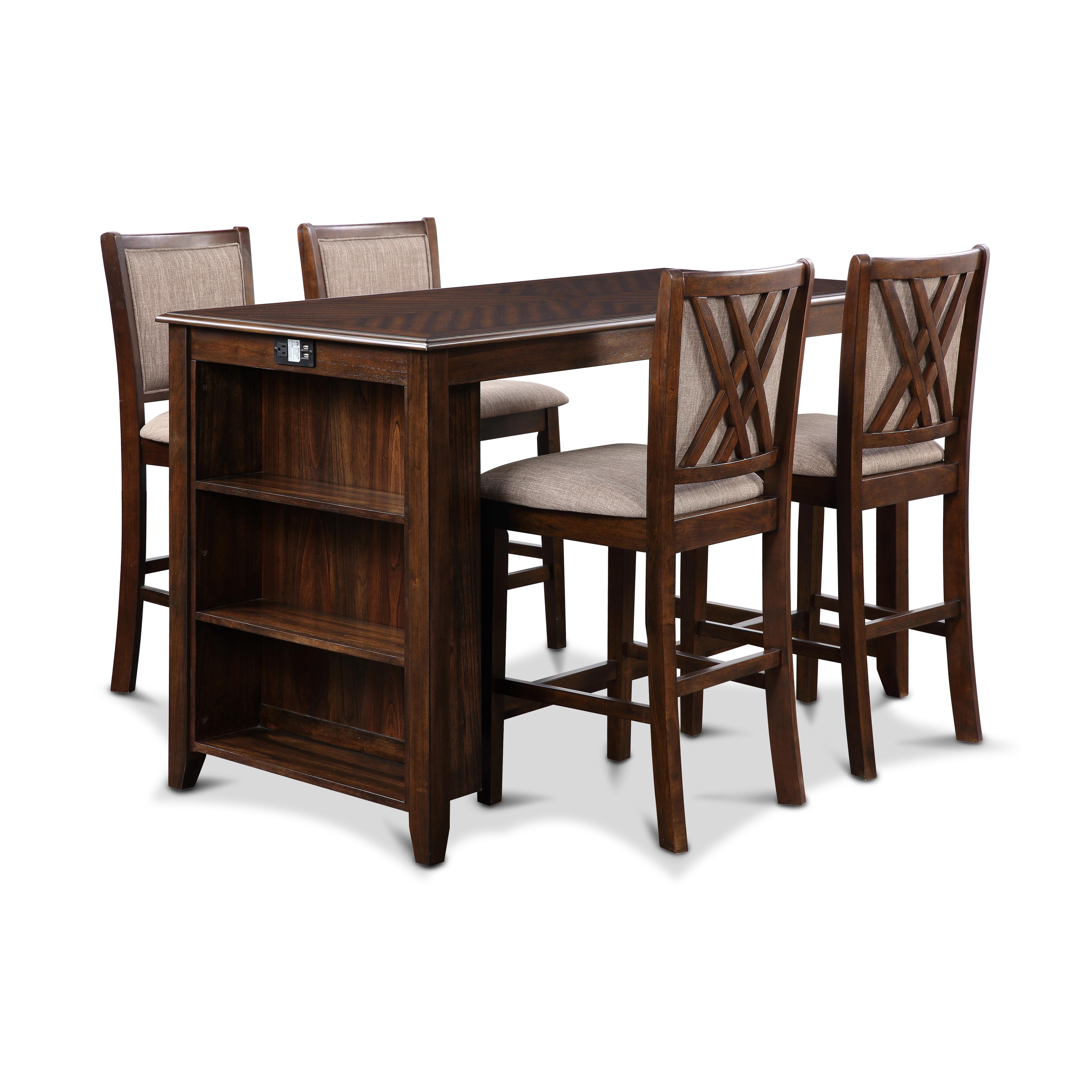 AMY 60" COUNTER TABLE+CHAIRS W/STG (5 PC) -CHERRY - Ideal Furniture (Fresno,CA)