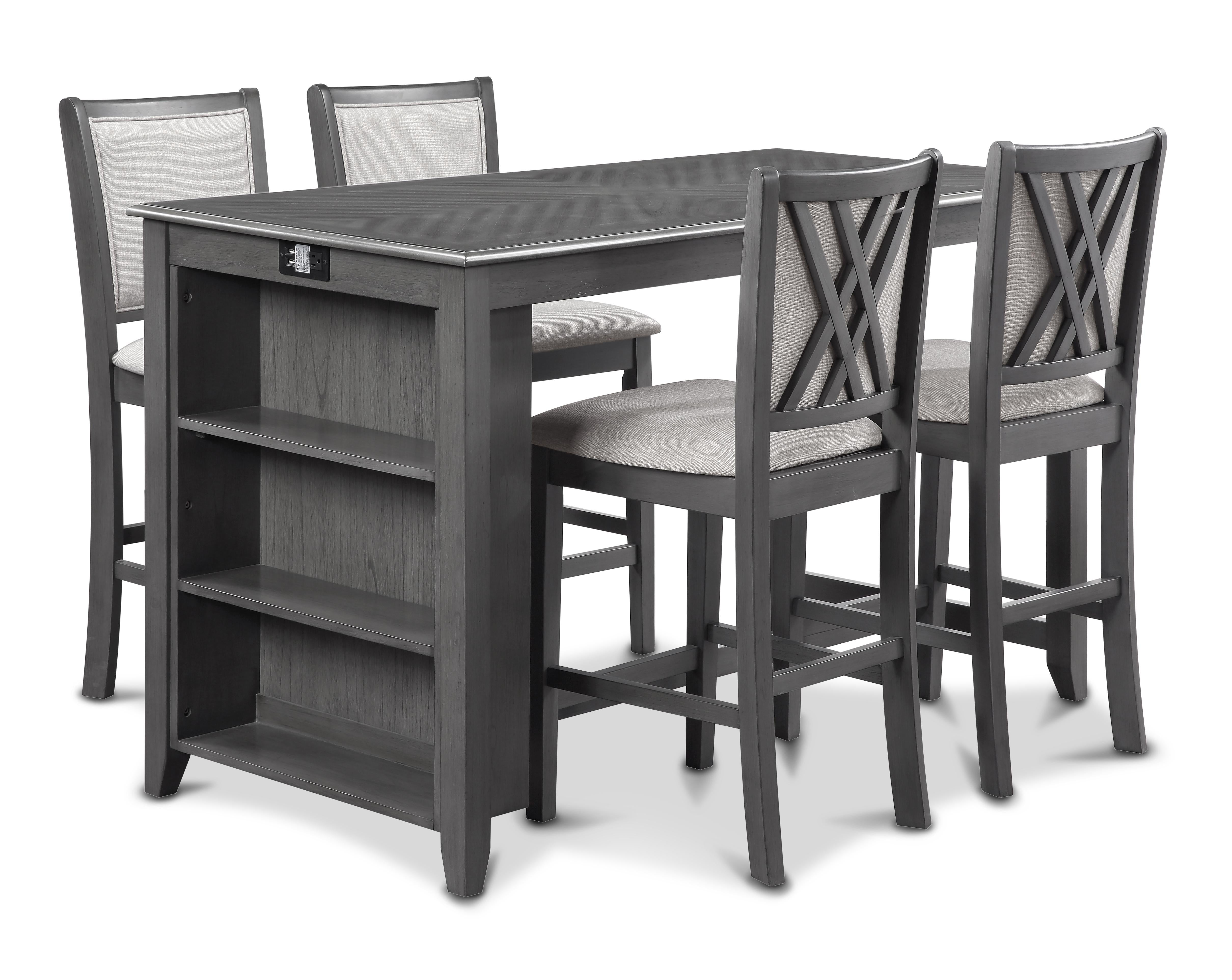 AMY 60" COUNTER TABLE+CHAIRS W/STG (5 PCS) -GRAY - Ideal Furniture (Fresno,CA)