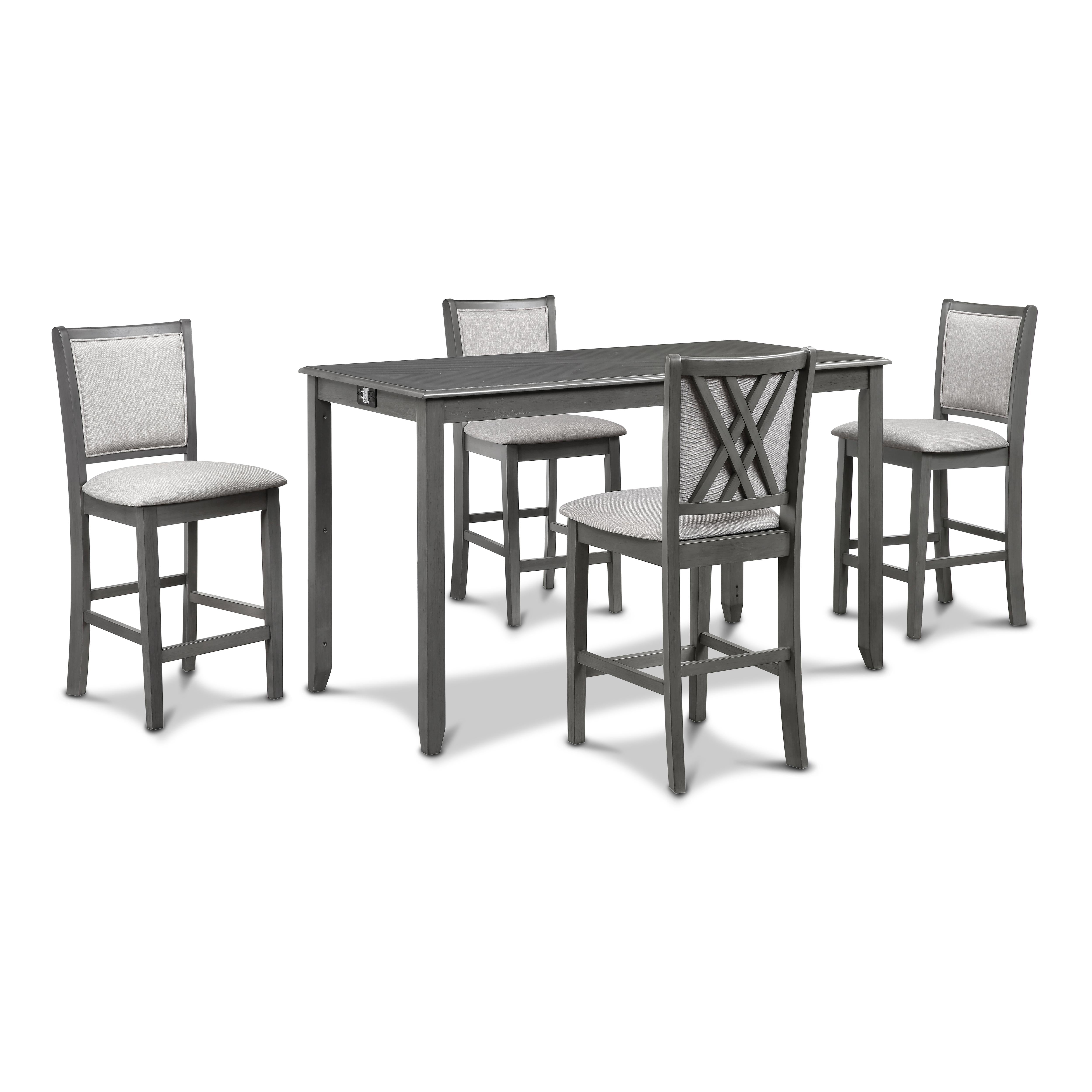 AMY 60" COUNTER TABLE+CHAIRS W/STG (5 PCS) -GRAY - Ideal Furniture (Fresno,CA)