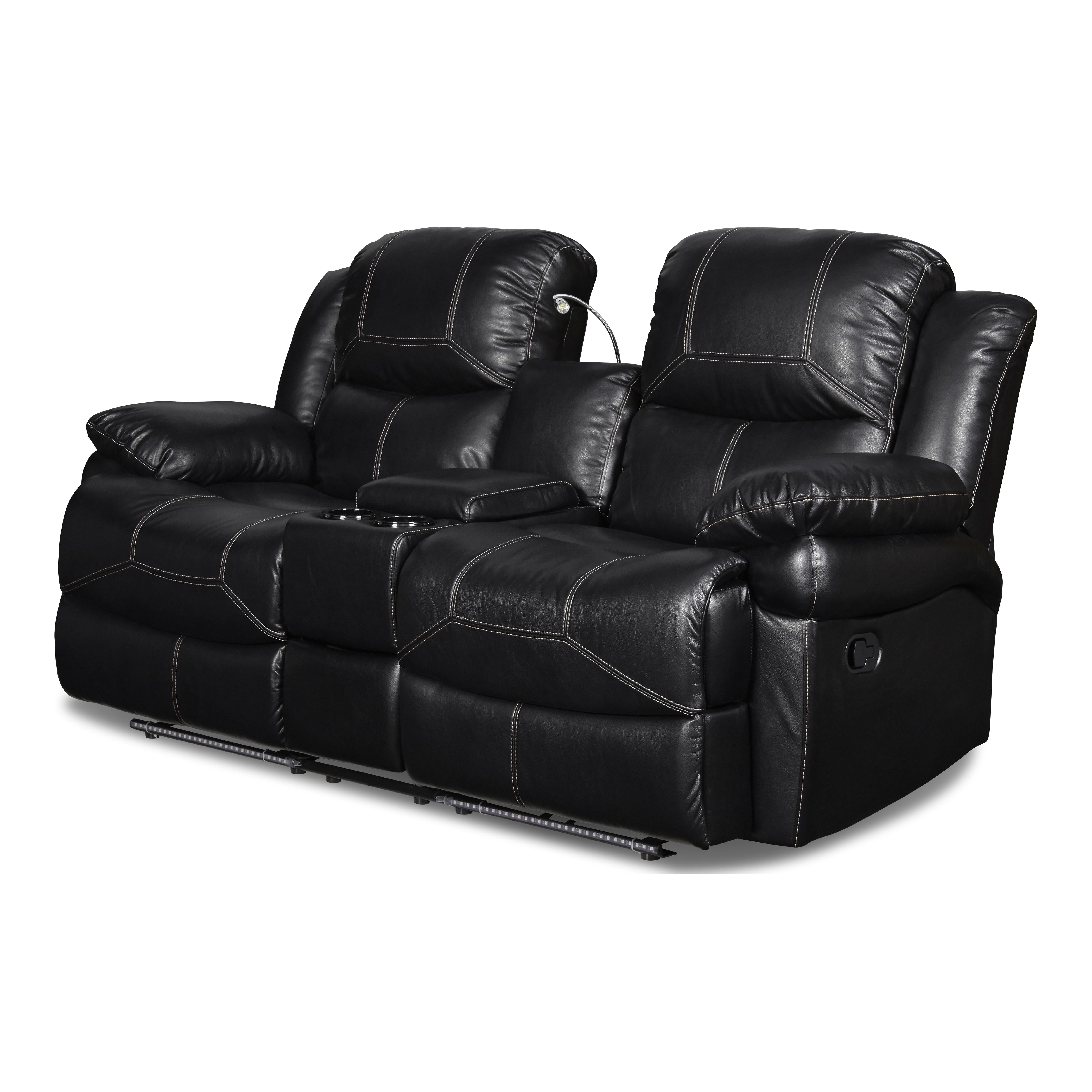 FLYNN CONSOLE LOVESEAT W/ READING LIGHT- BLACK - Ideal Furniture (Fresno,CA)