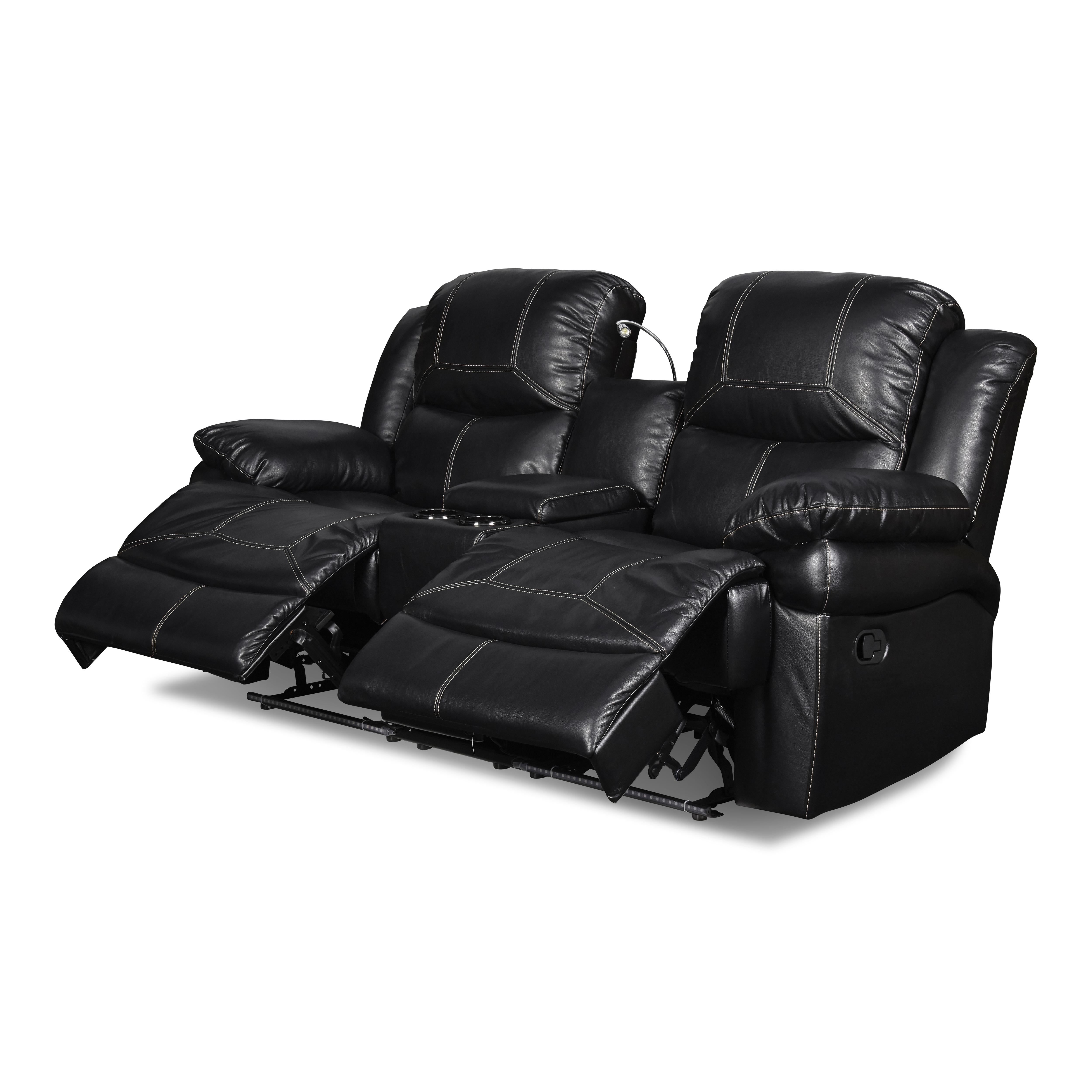 FLYNN CONSOLE LOVESEAT W/ READING LIGHT- BLACK - Ideal Furniture (Fresno,CA)