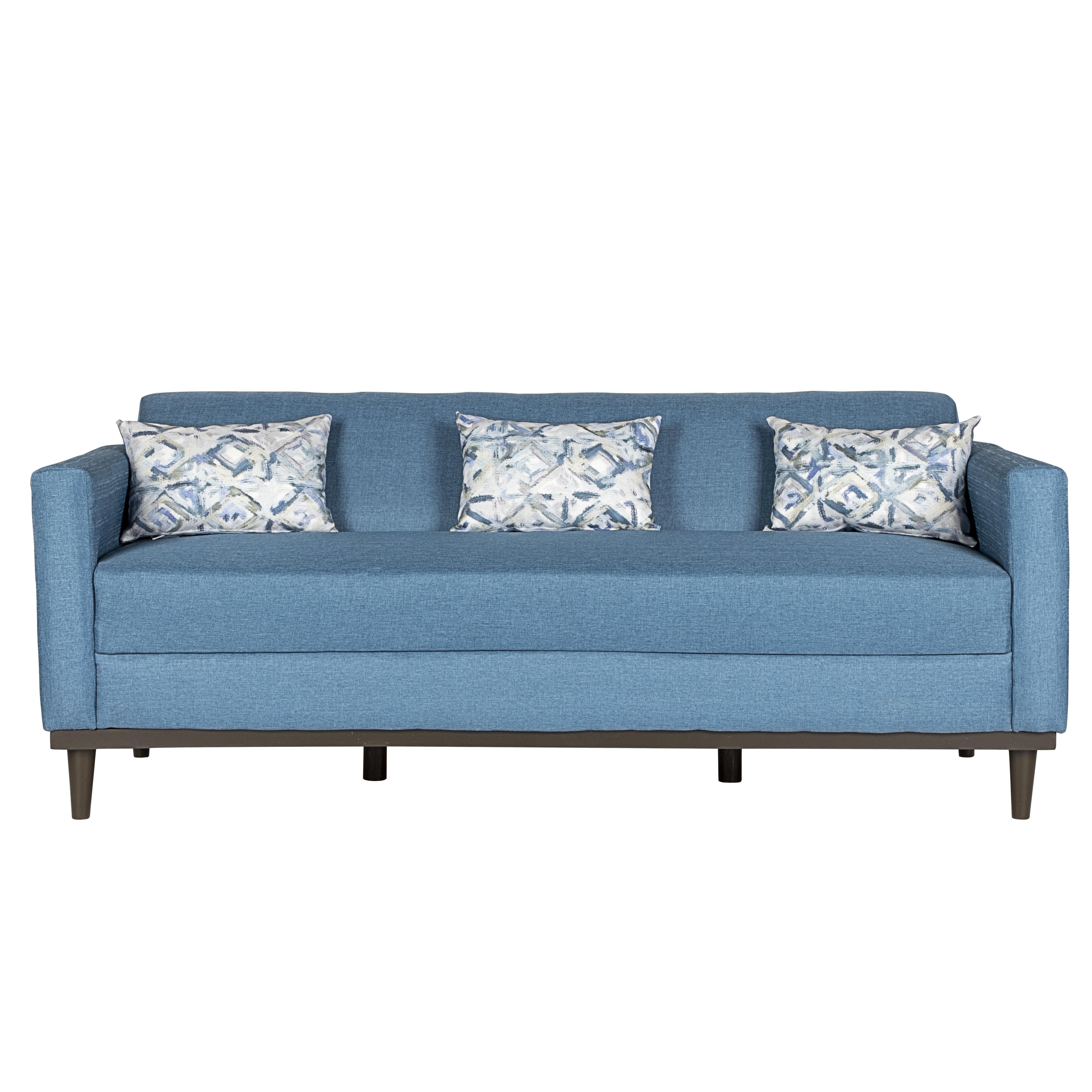 AIDEN SOFA W/3 THROW PILLOWS-BLUE - Ideal Furniture (Fresno,CA)