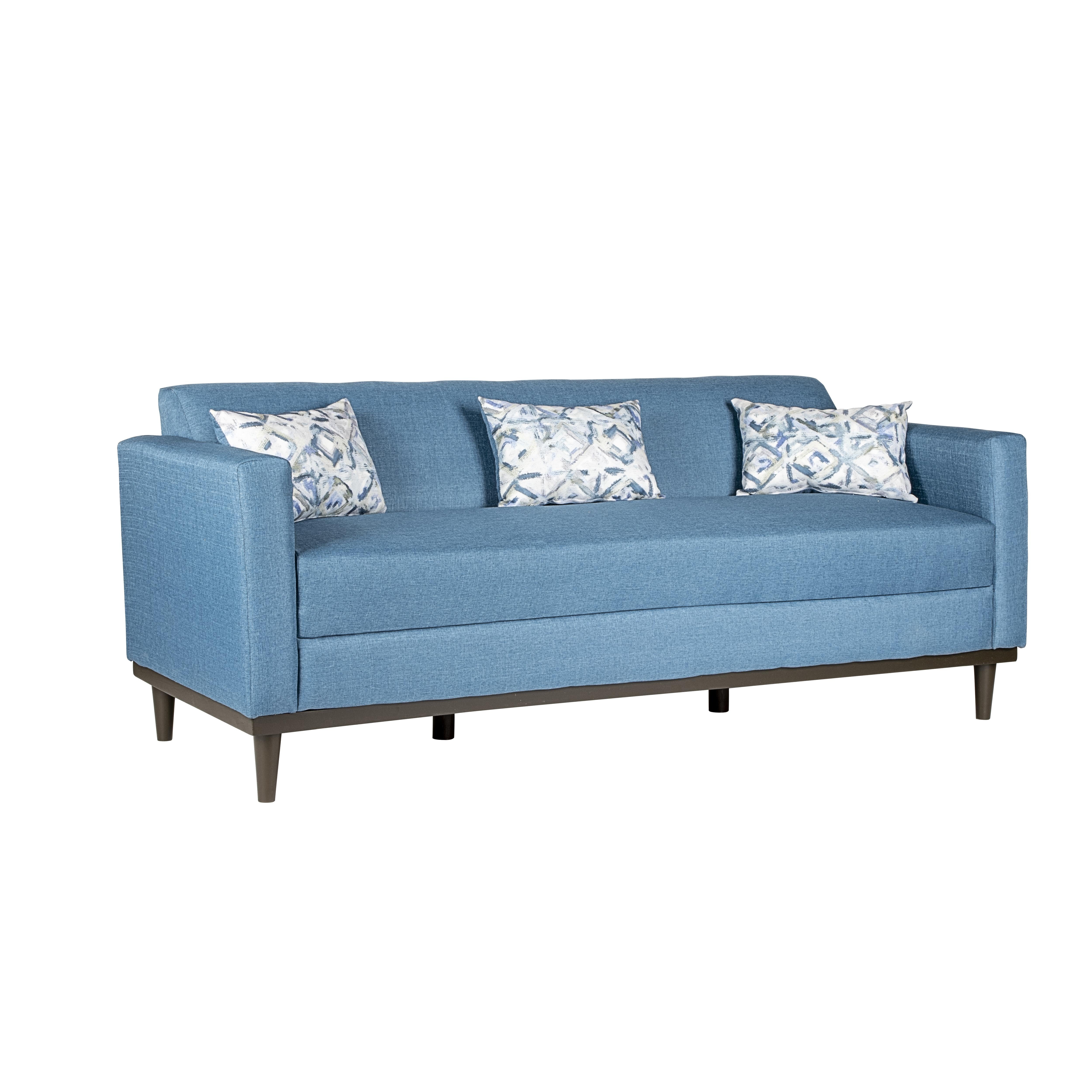 AIDEN SOFA W/3 THROW PILLOWS-BLUE - Ideal Furniture (Fresno,CA)