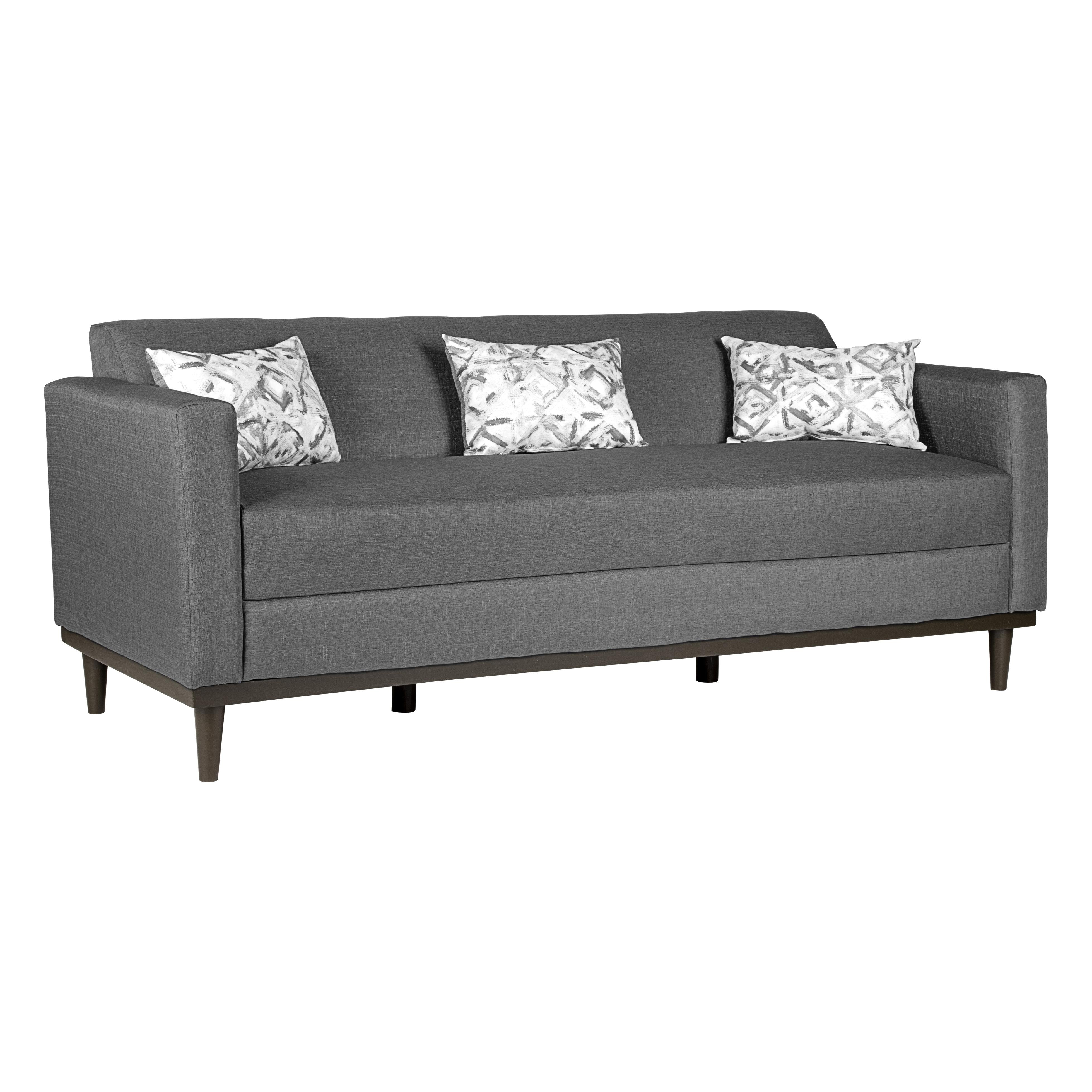 AIDEN SOFA W/3 THROW PILLOWS-SILVER GRAY