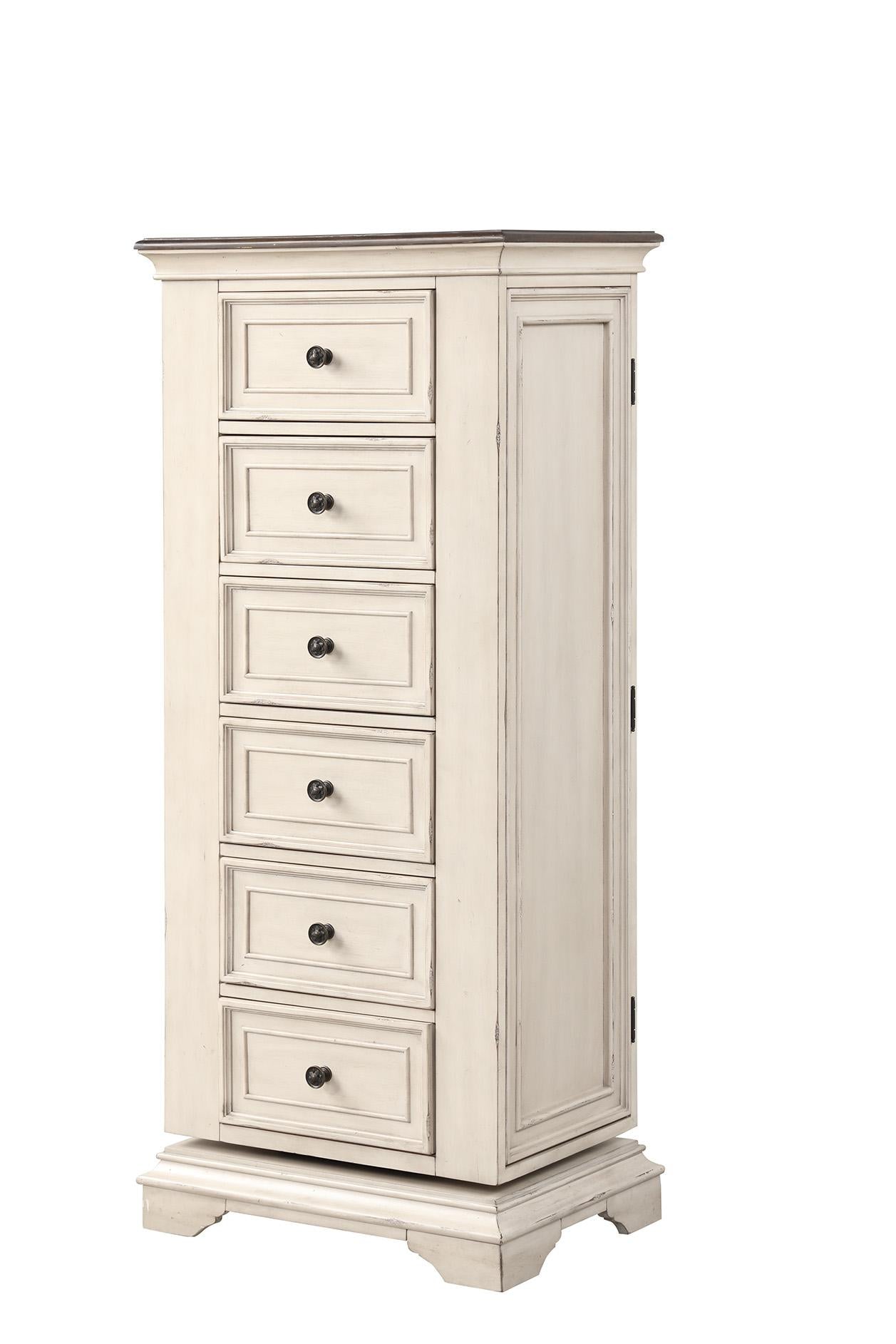 ANASTASIA LINGERIE SWIVEL CHEST W/MIRROR-ANT. WHITE - Ideal Furniture (Fresno,CA)