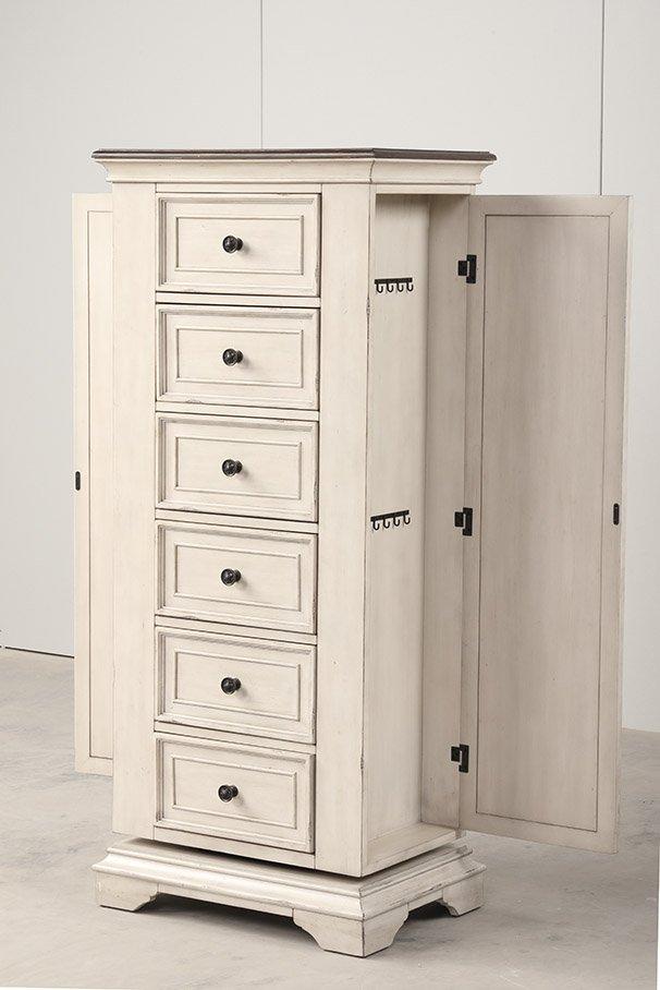 ANASTASIA LINGERIE SWIVEL CHEST W/MIRROR-ANT. WHITE - Ideal Furniture (Fresno,CA)