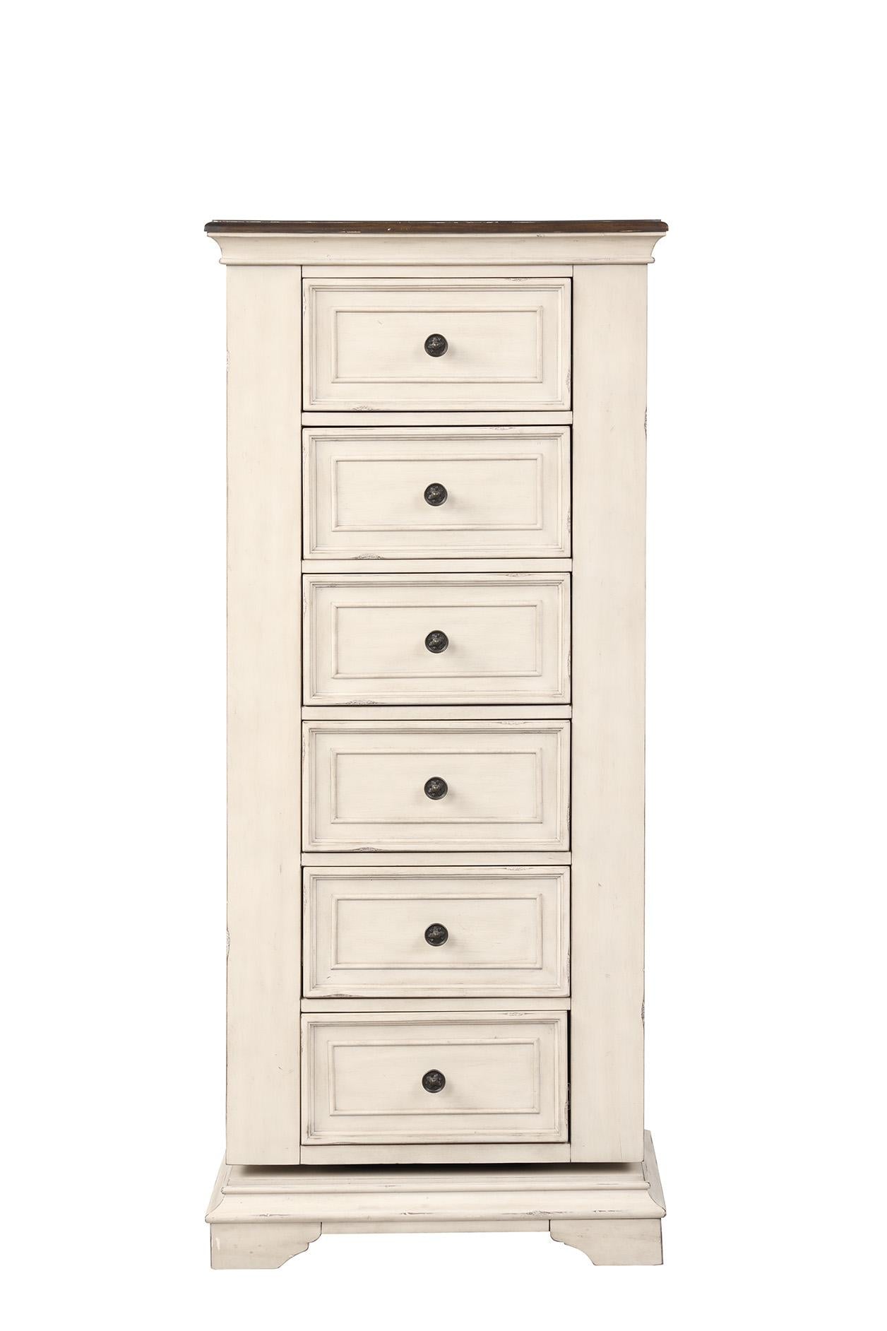 ANASTASIA LINGERIE SWIVEL CHEST W/MIRROR-ANT. WHITE - Ideal Furniture (Fresno,CA)