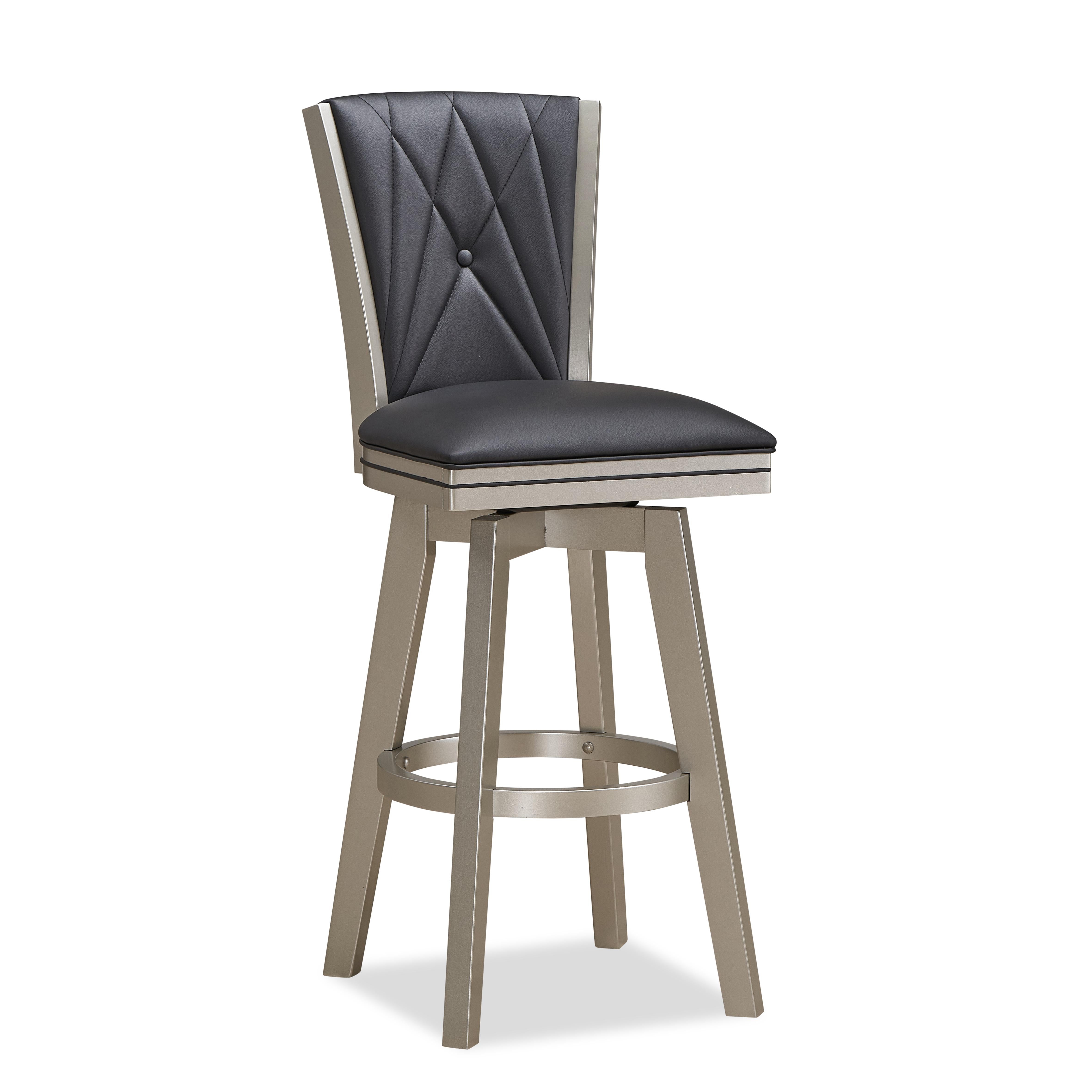 BERKELY 30" SWIVEL BAR STOOL-BLACK/PLATINUM - Ideal Furniture (Fresno,CA)