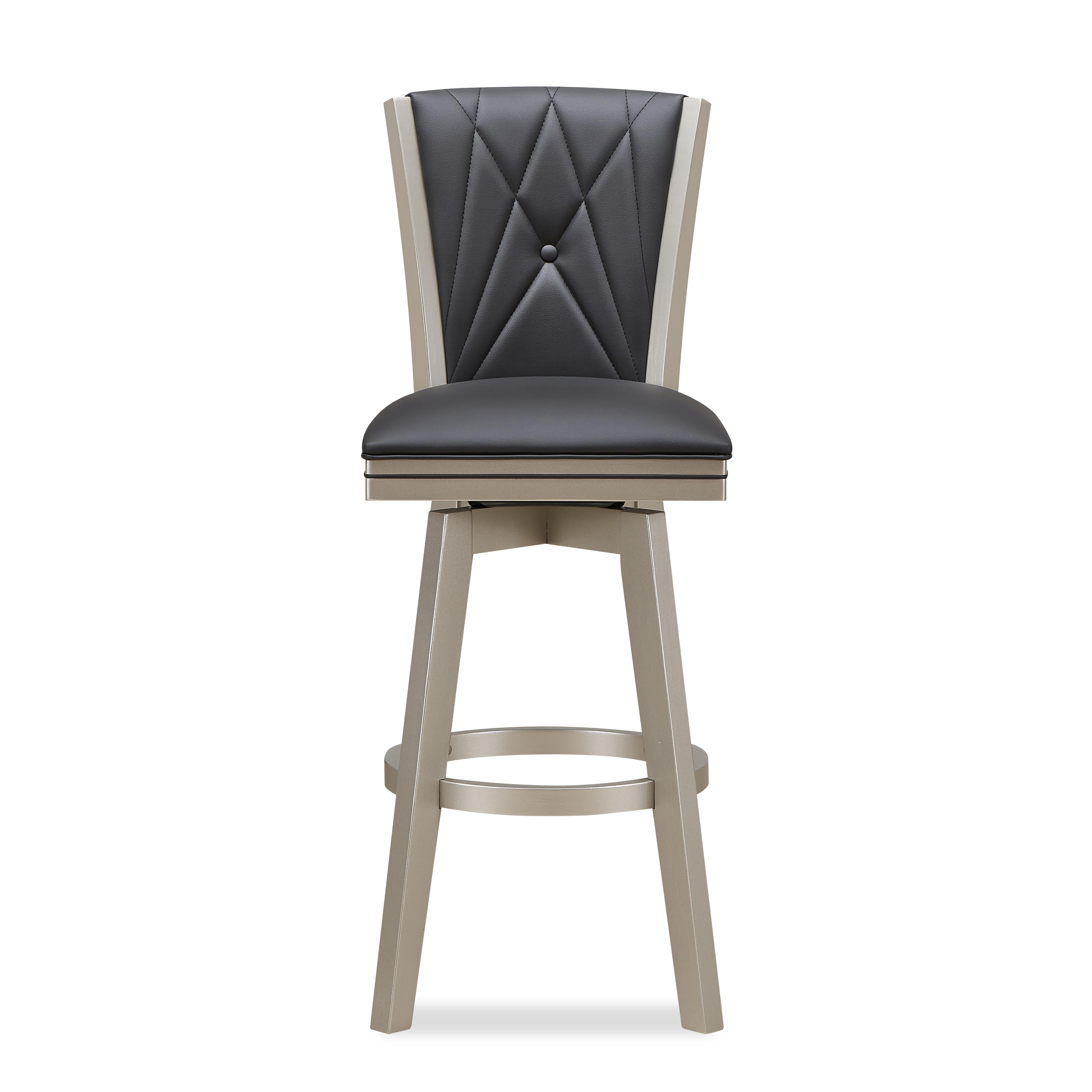 BERKELY 30" SWIVEL BAR STOOL-BLACK/PLATINUM - Ideal Furniture (Fresno,CA)