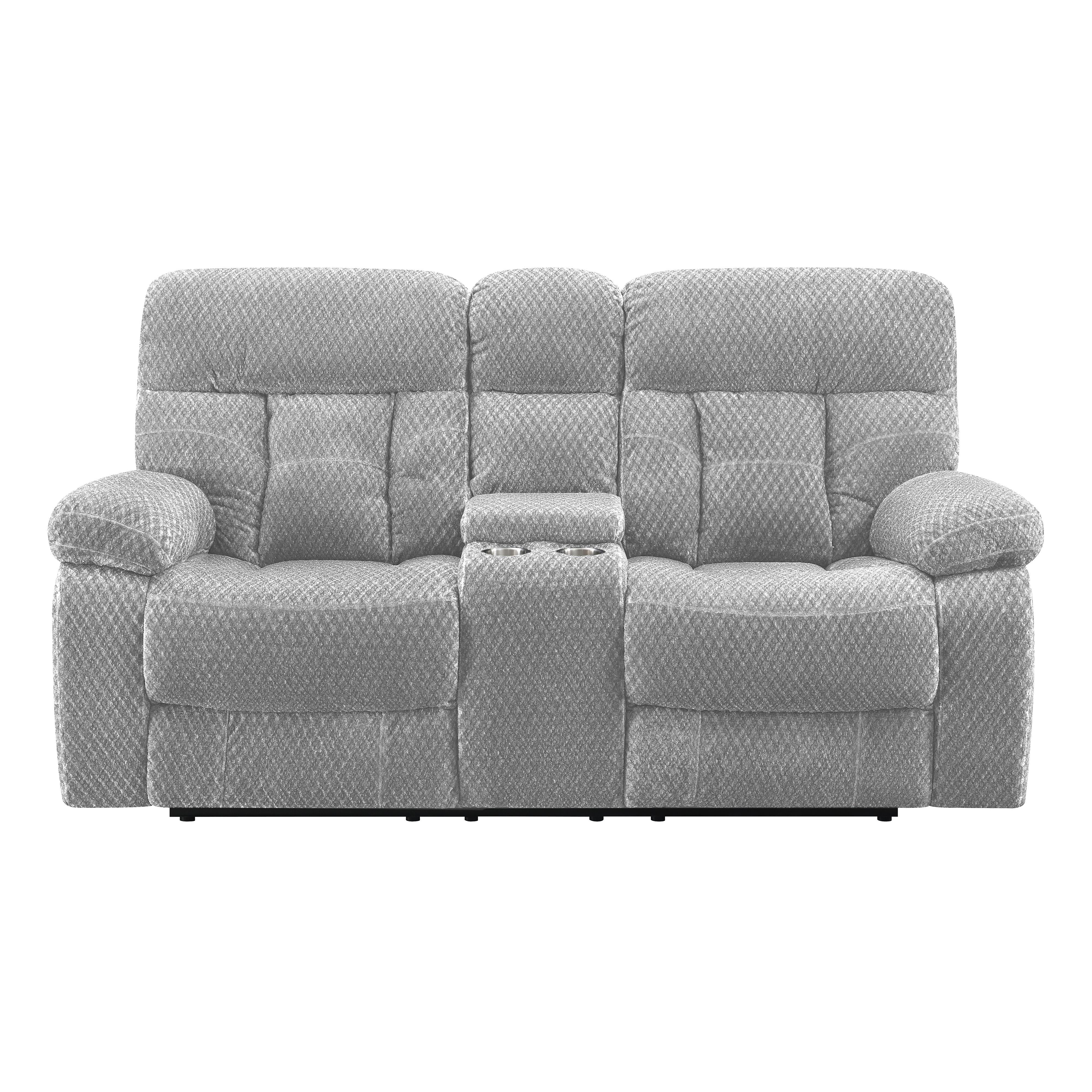 BRAVO CONSOLE LOVESEAT W/ DUAL RECLINERS-STONE - Ideal Furniture (Fresno,CA)
