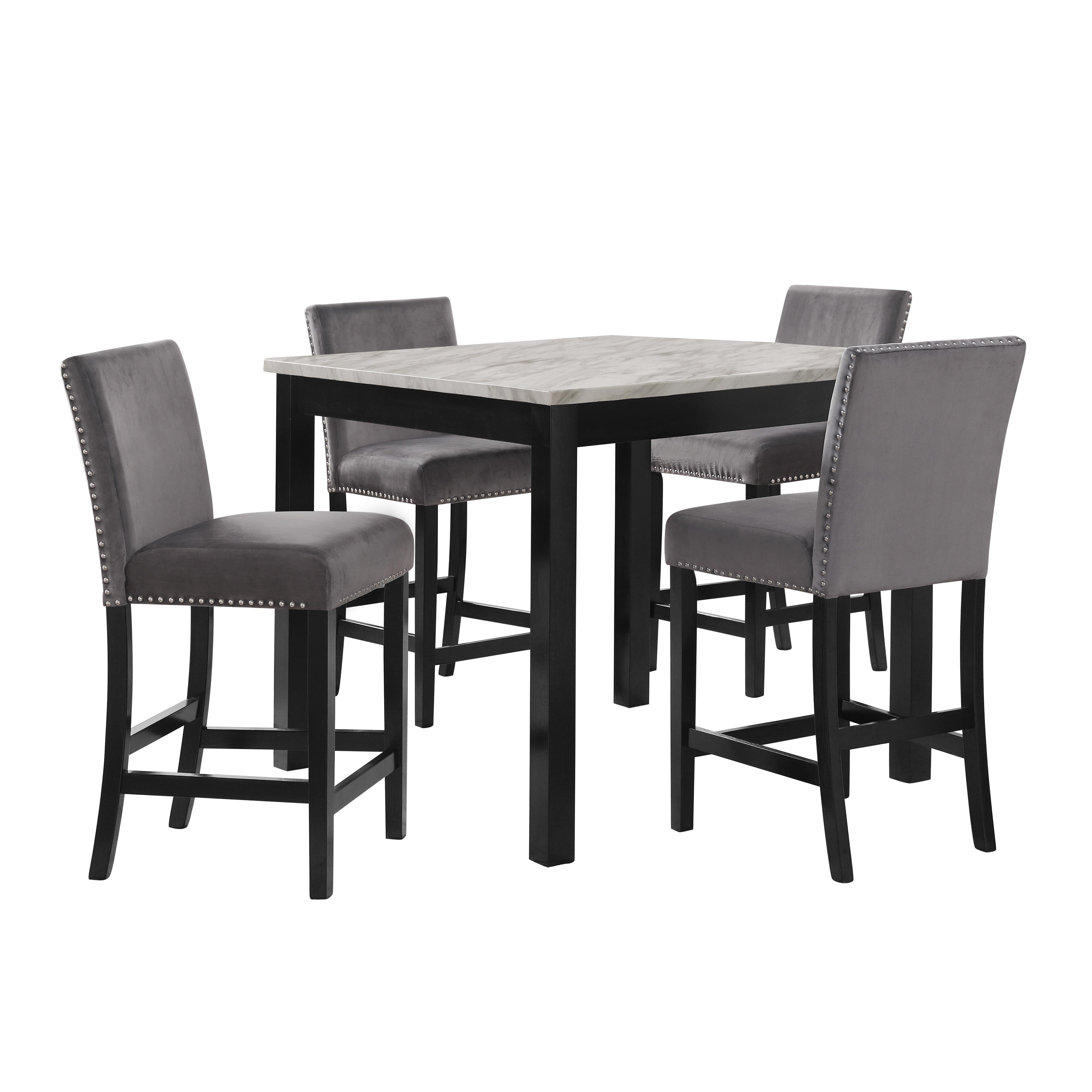 CELESTE 5PC 42" MARBLE FINISH COUNTER TABLE & 4 CHAIRS-GRAY - Ideal Furniture (Fresno,CA)