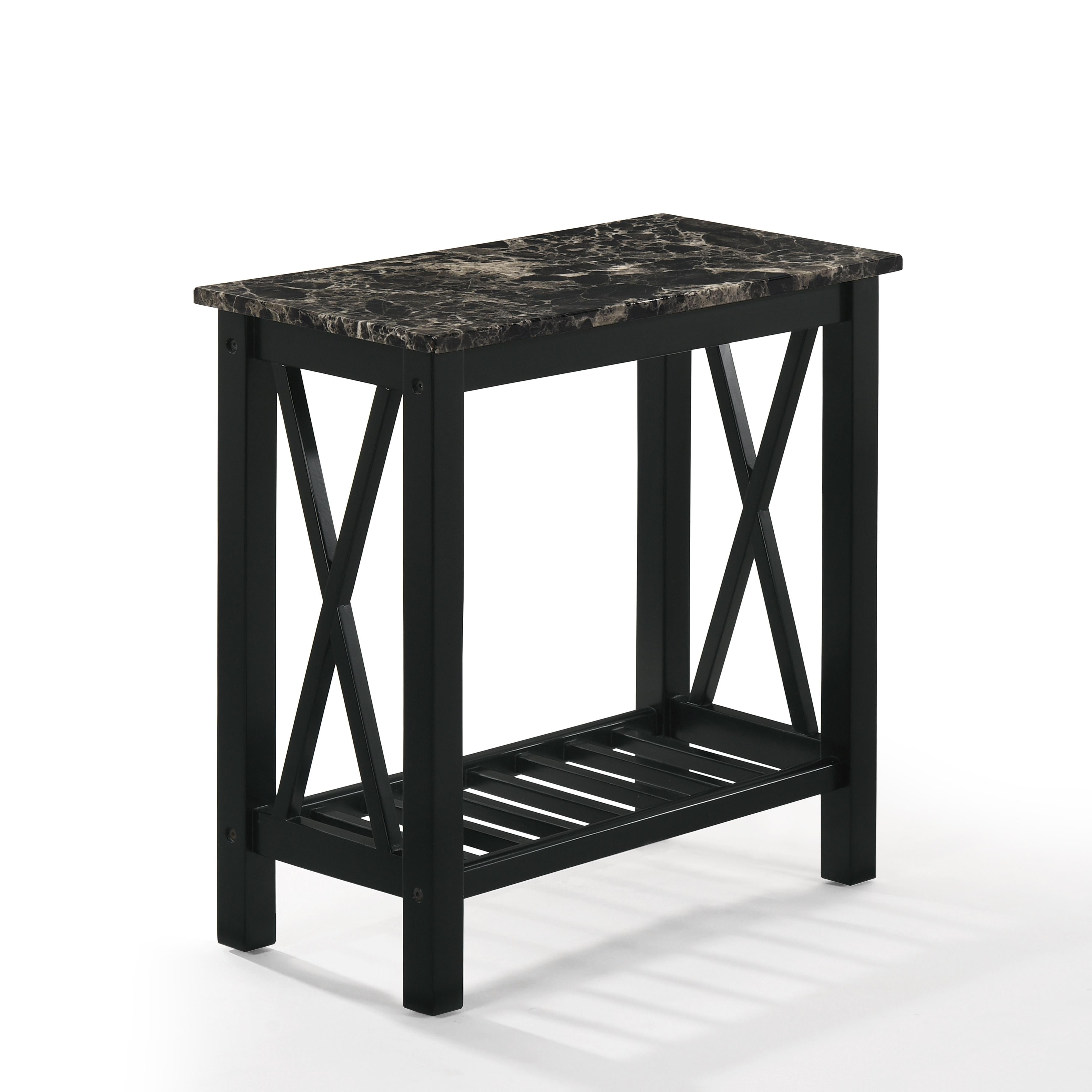 EDEN CHAIRSIDE TABLE-BLACK W/FAUX MARBLE TOP - Ideal Furniture (Fresno,CA)