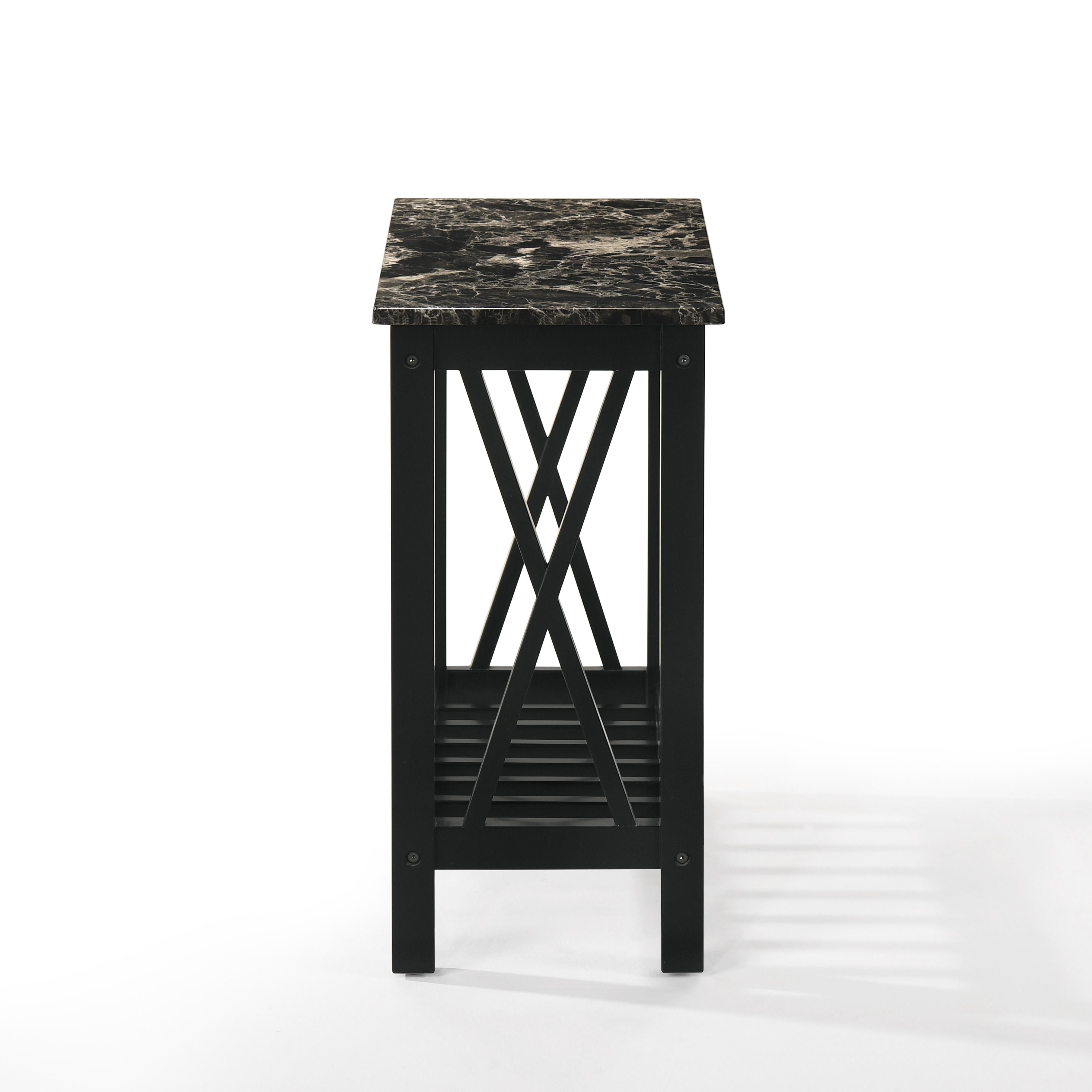 EDEN CHAIRSIDE TABLE-BLACK W/FAUX MARBLE TOP - Ideal Furniture (Fresno,CA)
