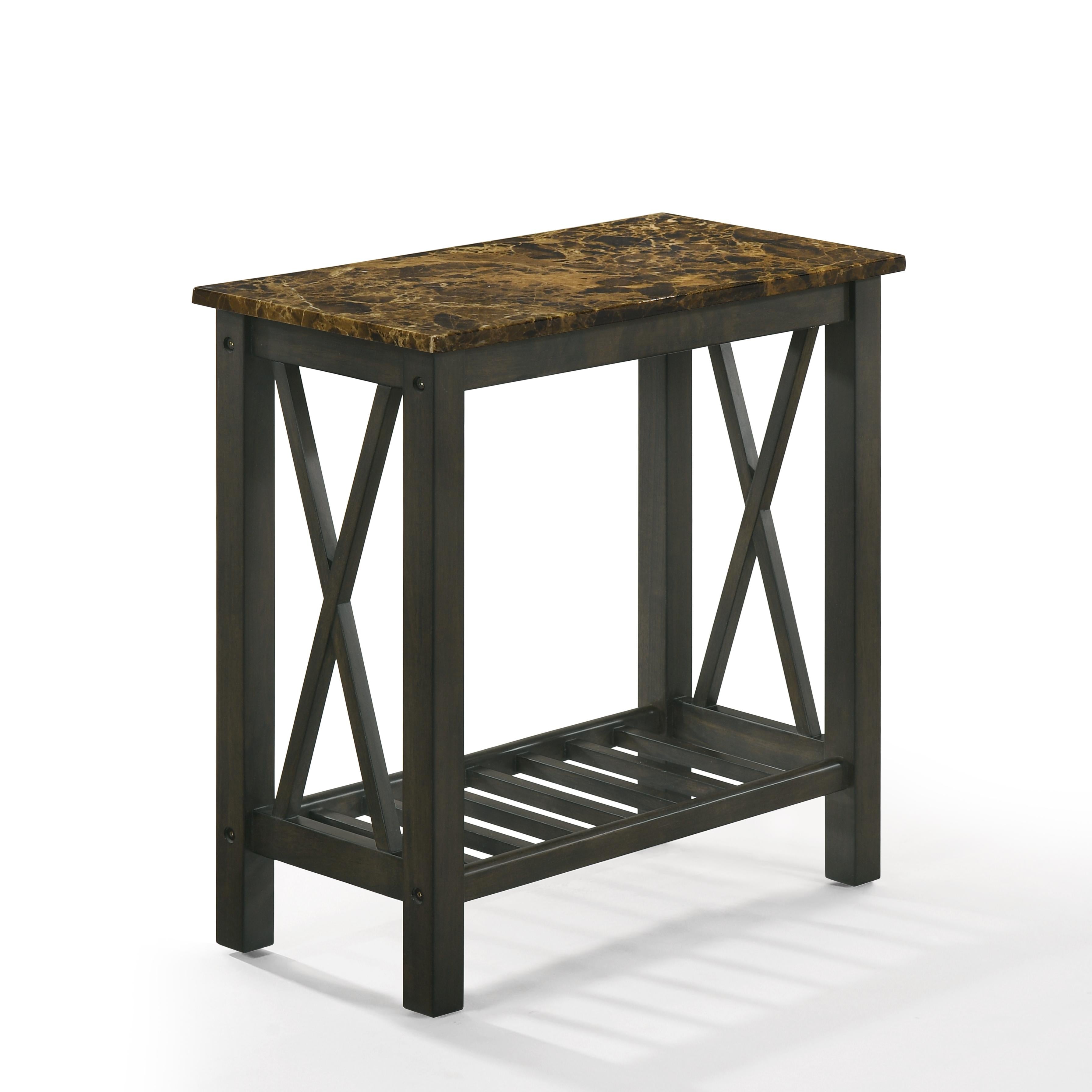 EDEN CHAIRSIDE TABLE-ESPRESSO W/FAUX MARBLE TOP - Ideal Furniture (Fresno,CA)