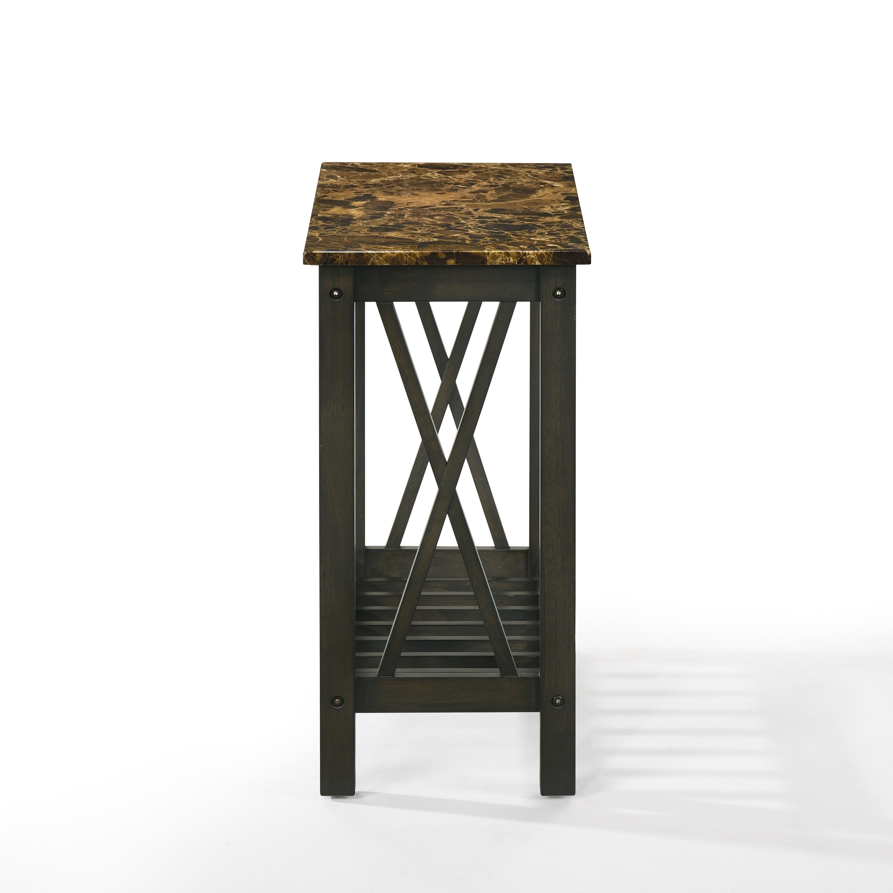 EDEN CHAIRSIDE TABLE-ESPRESSO W/FAUX MARBLE TOP - Ideal Furniture (Fresno,CA)