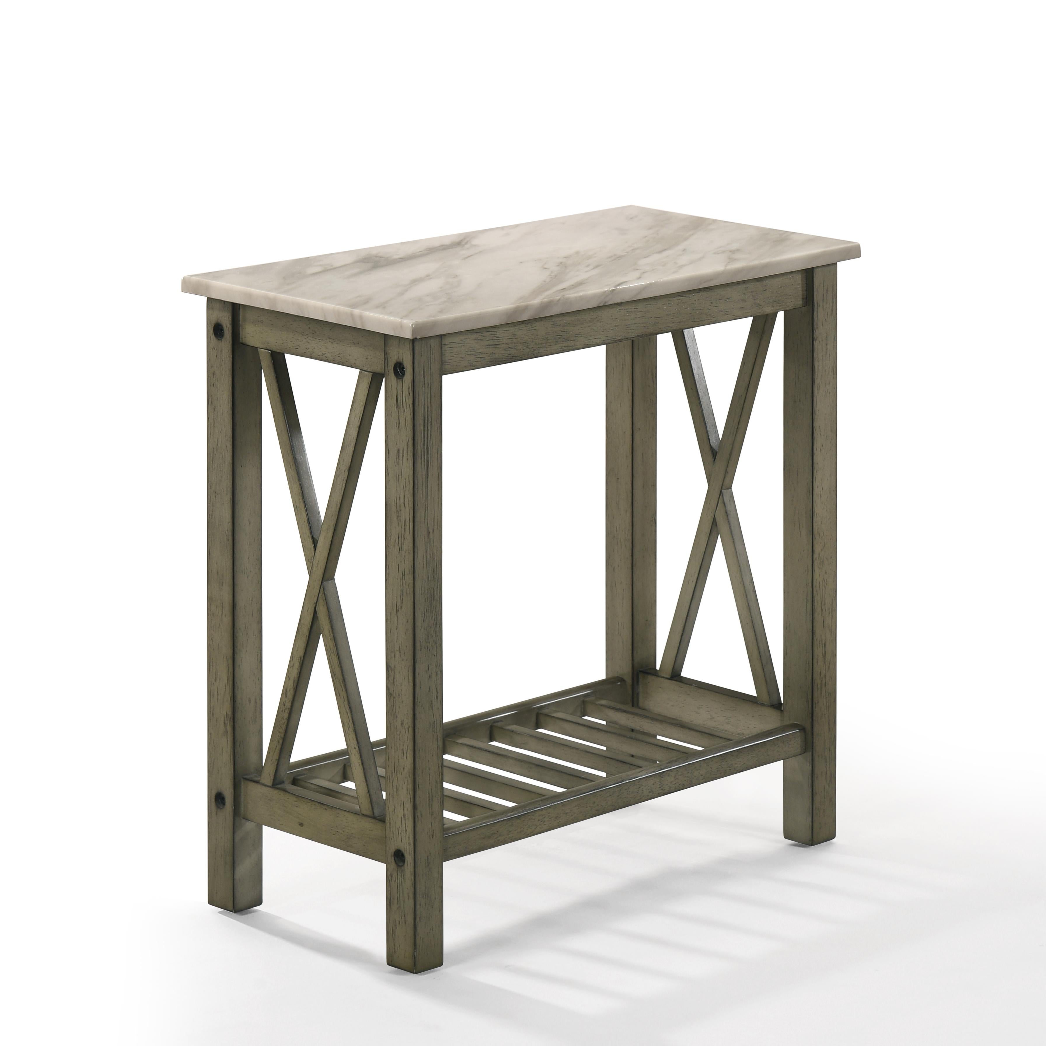 EDEN CHAIRSIDE TABLE-GRAY W/FAUX MARBLE TOP - Ideal Furniture (Fresno,CA)