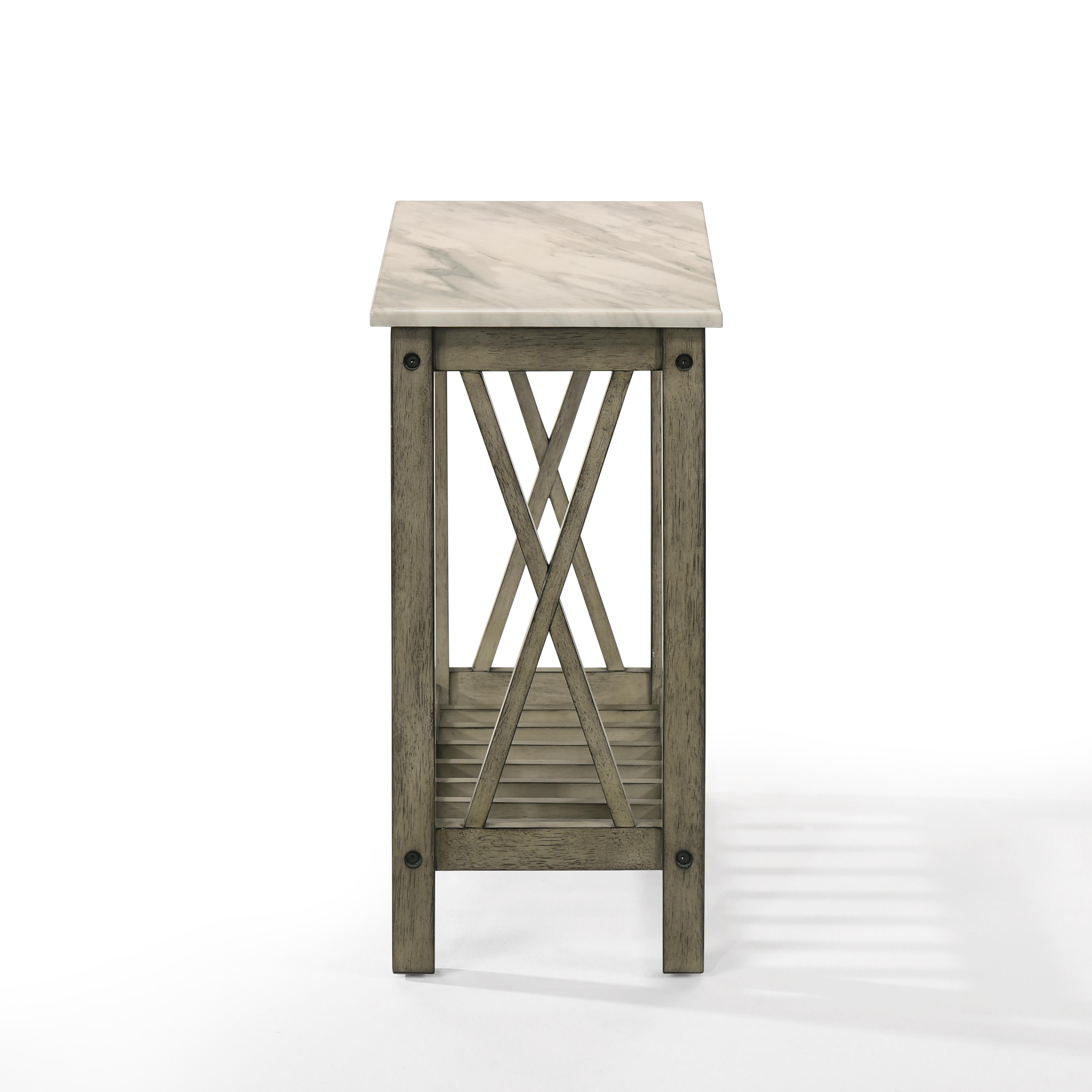 EDEN CHAIRSIDE TABLE-GRAY W/FAUX MARBLE TOP - Ideal Furniture (Fresno,CA)