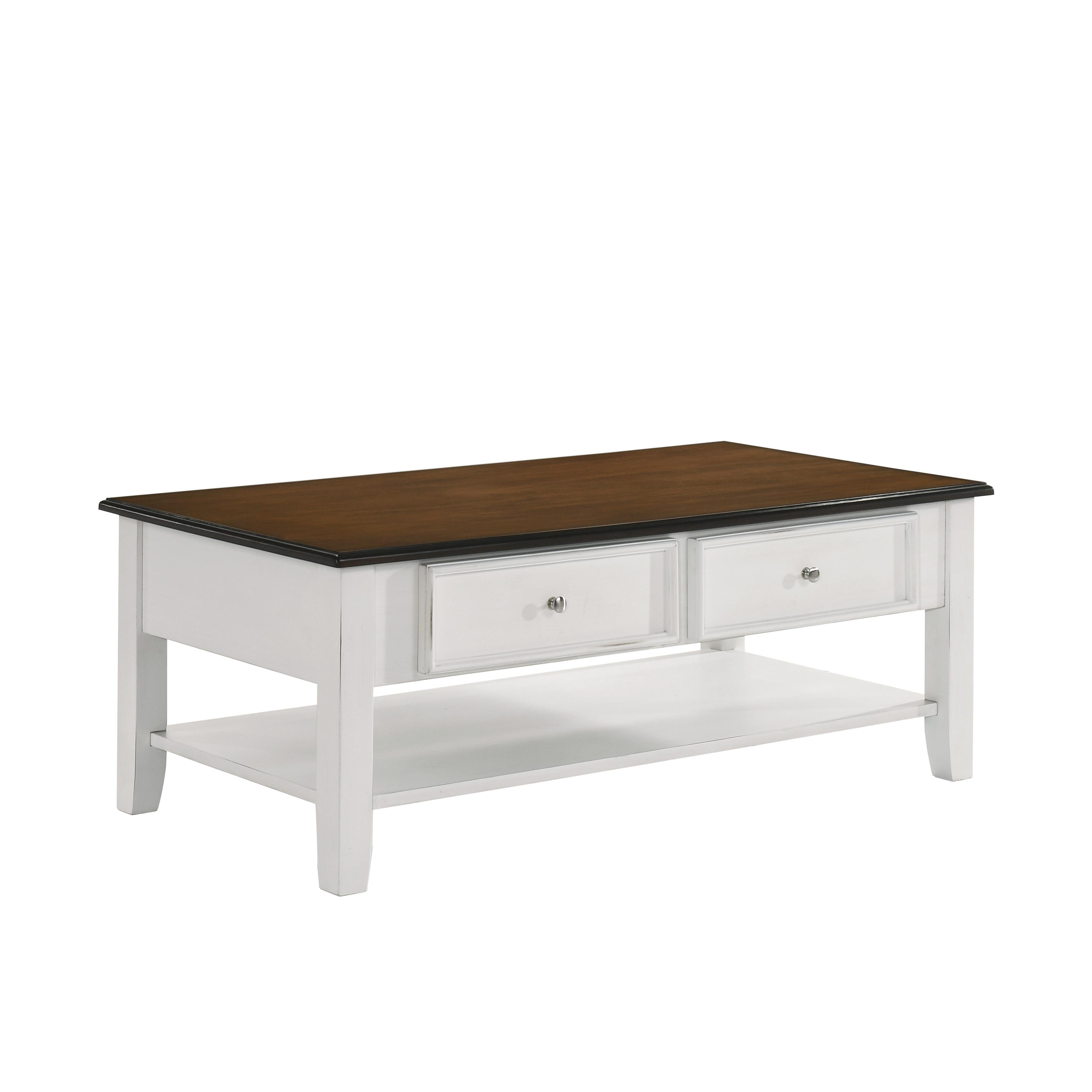 EVANDER COFFEE TABLE WITH DRAWER-TWO TONE CREME/BROWN - Ideal Furniture (Fresno,CA)