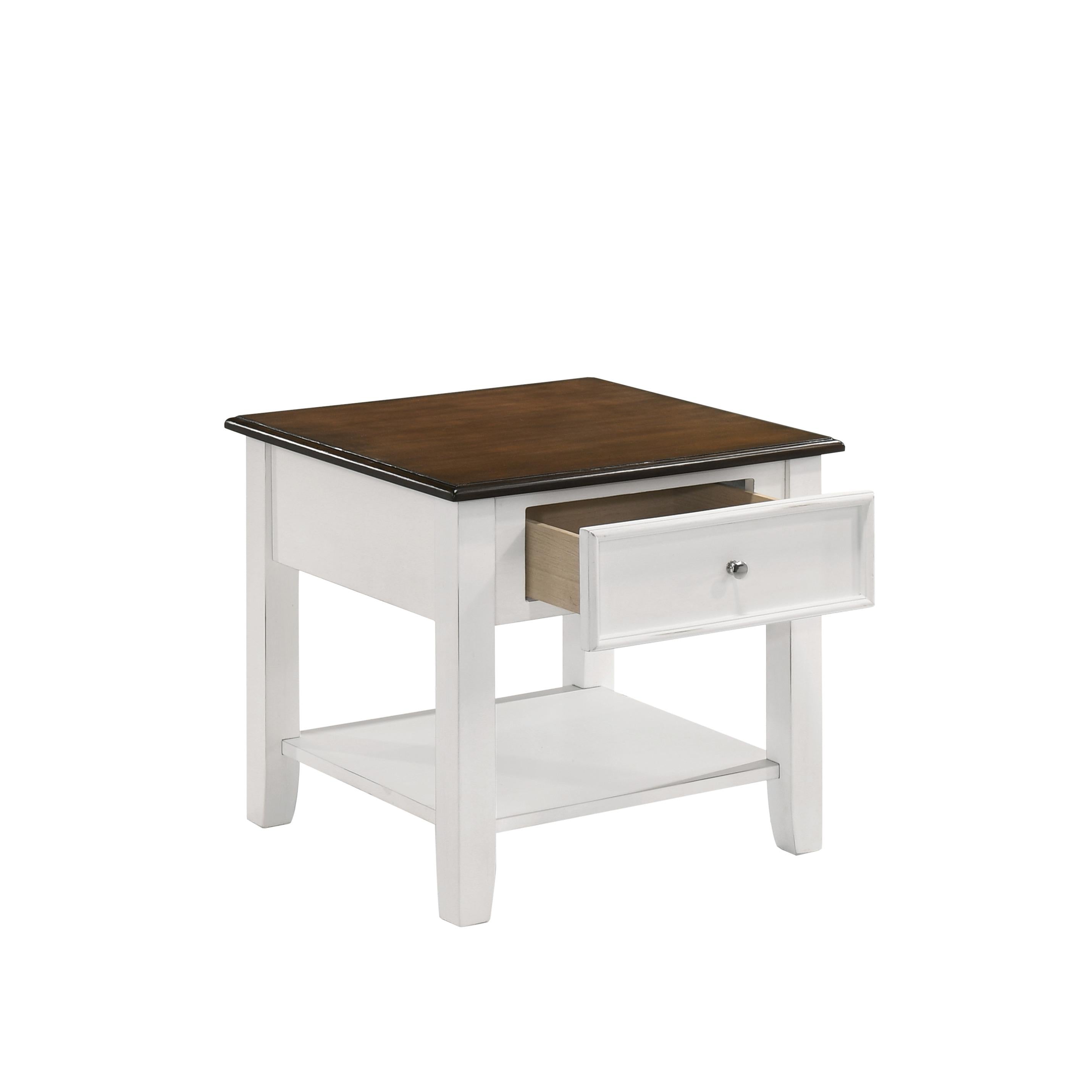 EVANDER END TABLE WITH DRAWER-TWO TONE CREME/BROWN - Ideal Furniture (Fresno,CA)