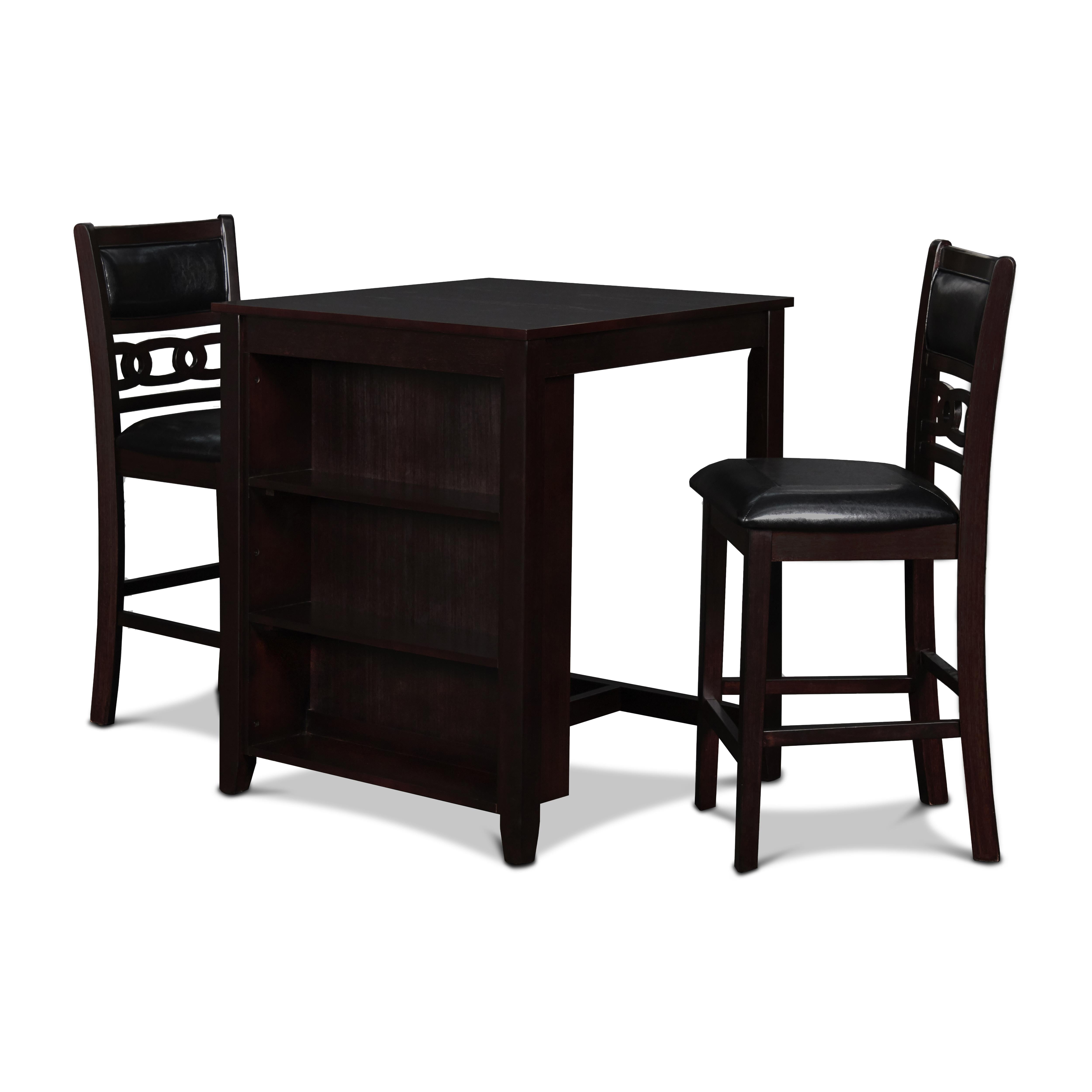 GIA 30" COUNTER TABLE W/2 CHAIRS & STG SHELF-EBONY - Ideal Furniture (Fresno,CA)